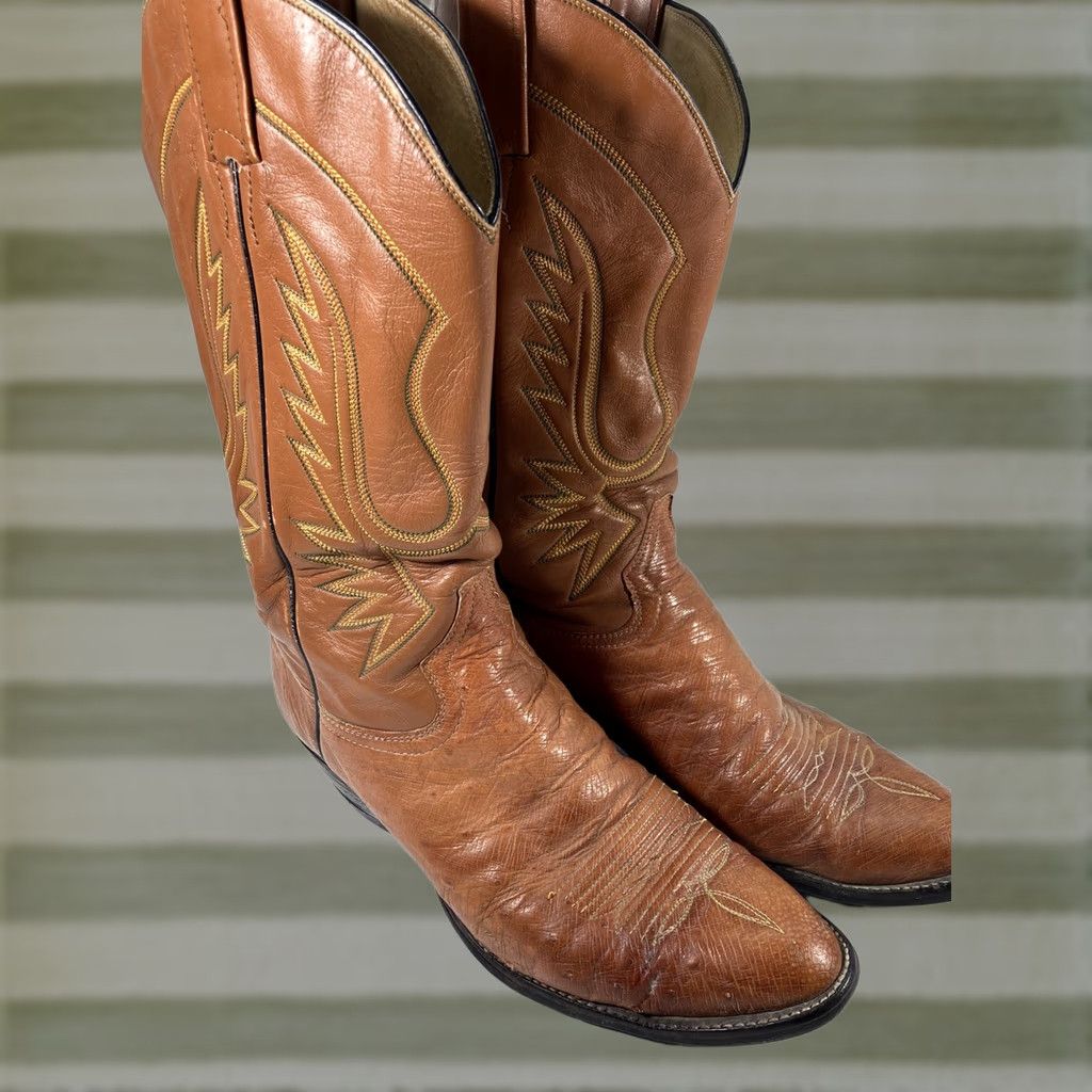CO Adams Boot Co Smooth Ostrich Boots Men Size 10 D Peanut Brittle Western Vintage Boots Size US 10 / EU 43 - 1 Thumbnail