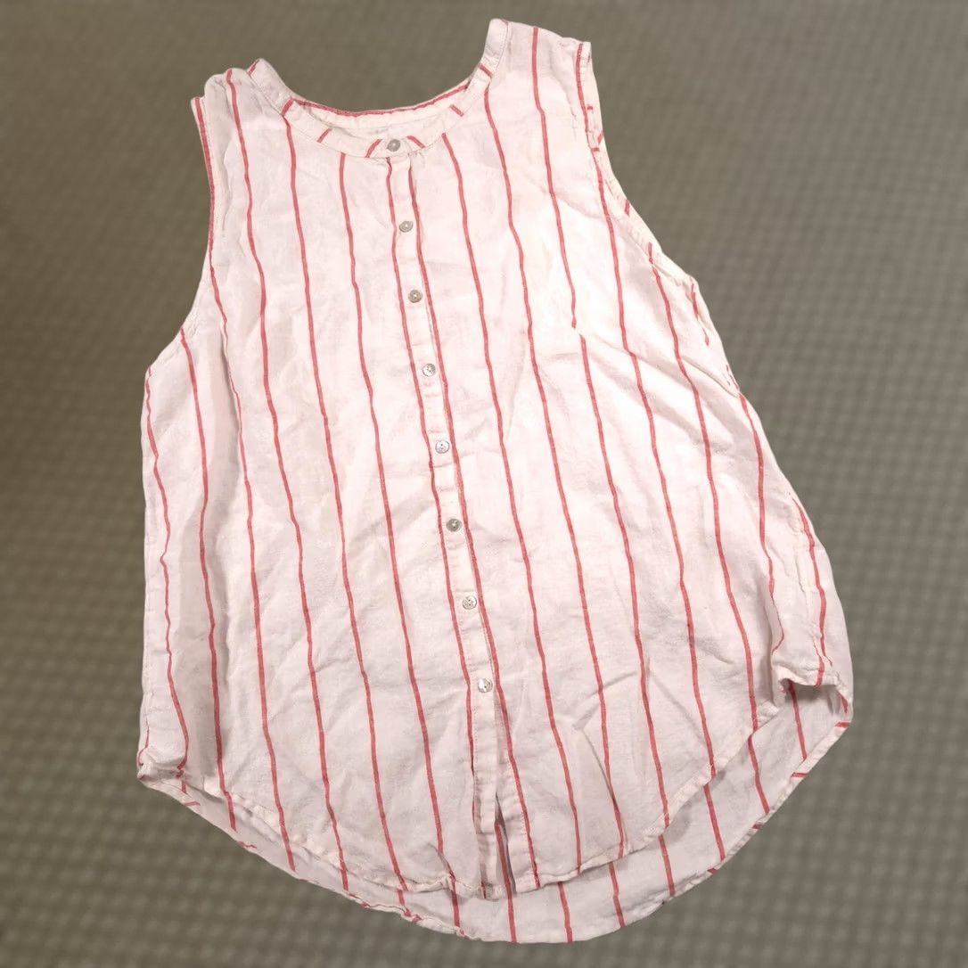 Vintage C&C California Shirt Womens XL White Red Striped 100% Linen Sleeveless Button Up Size XL / US 12-14 / IT 48-50 - 1 Thumbnail