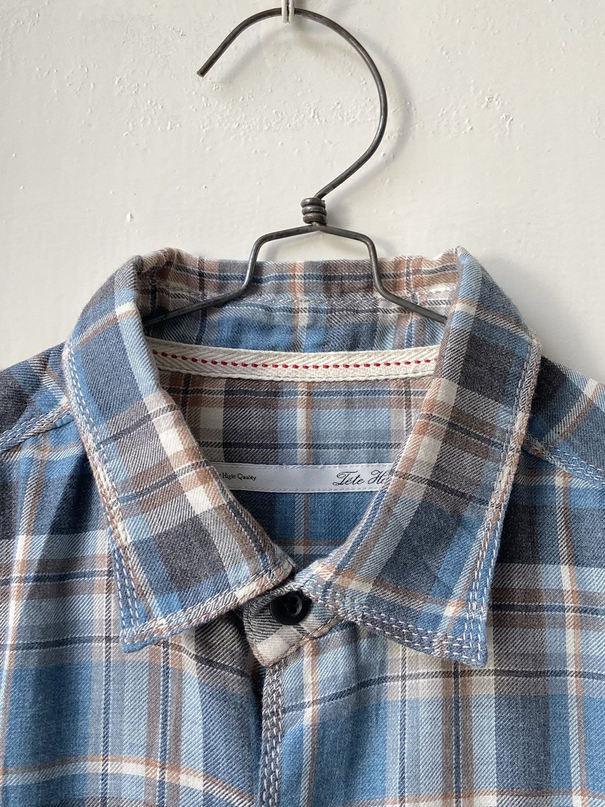Issey Miyake × Japanese Brand × Tete Homme TETE HOMME Blue Plaid Shirt Size US S / EU 44-46 / 1 - 14 Thumbnail