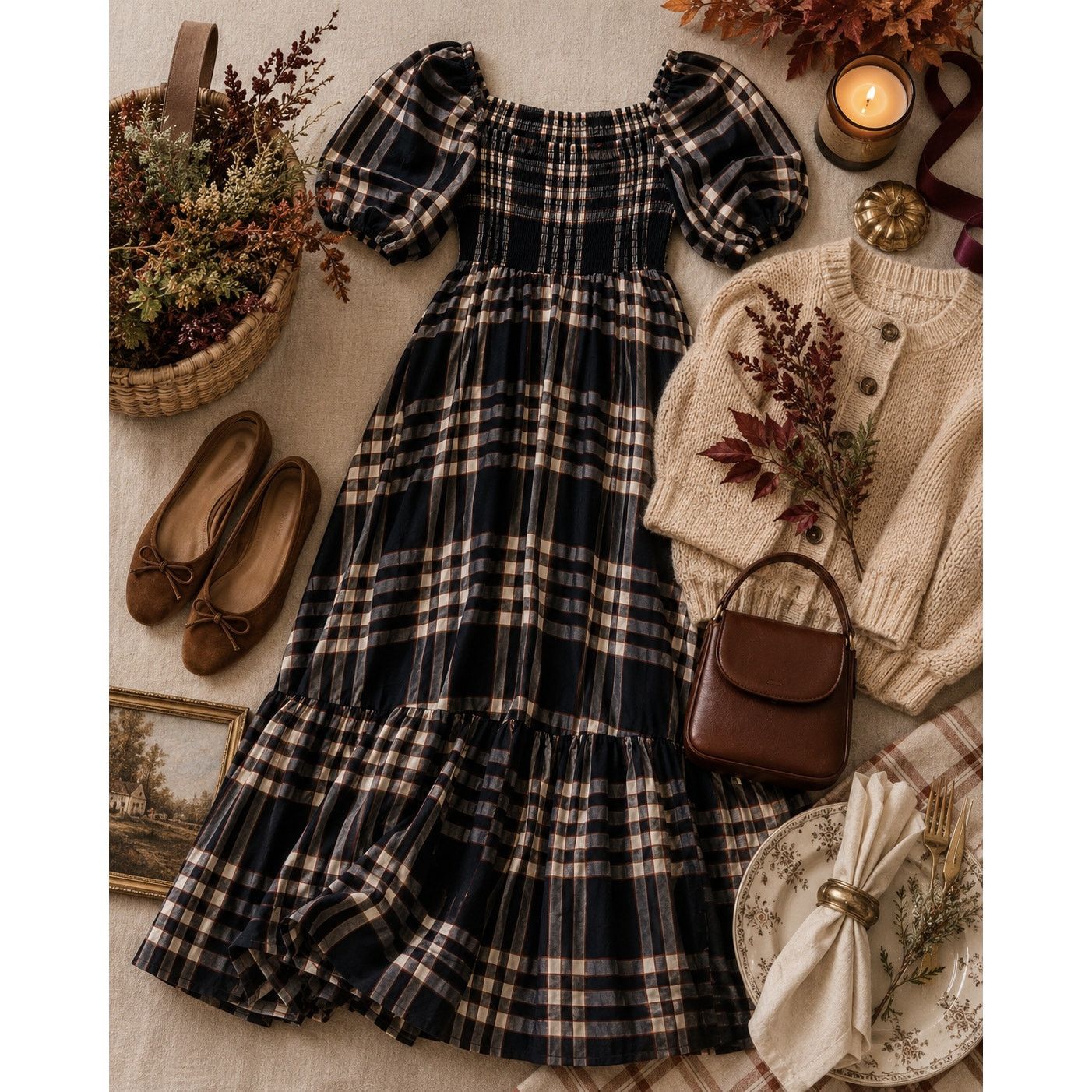 CAROLINE CONSTAS Caroline Constas Gianna Maxi Dress Black Fall Plaid M Size M / US 6-8 / IT 42-44 - 6 Thumbnail