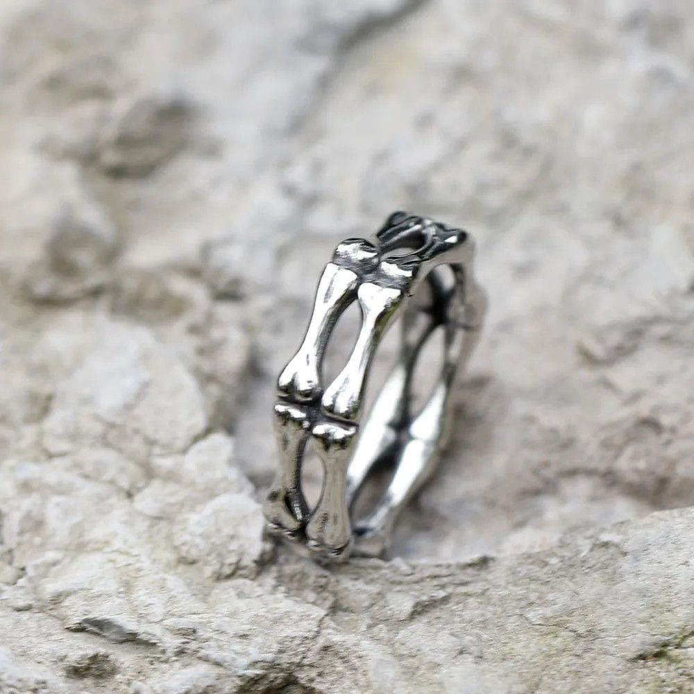 Jewelry Simple Gothic Skull Bone Rings Size ONE SIZE - 3 Thumbnail