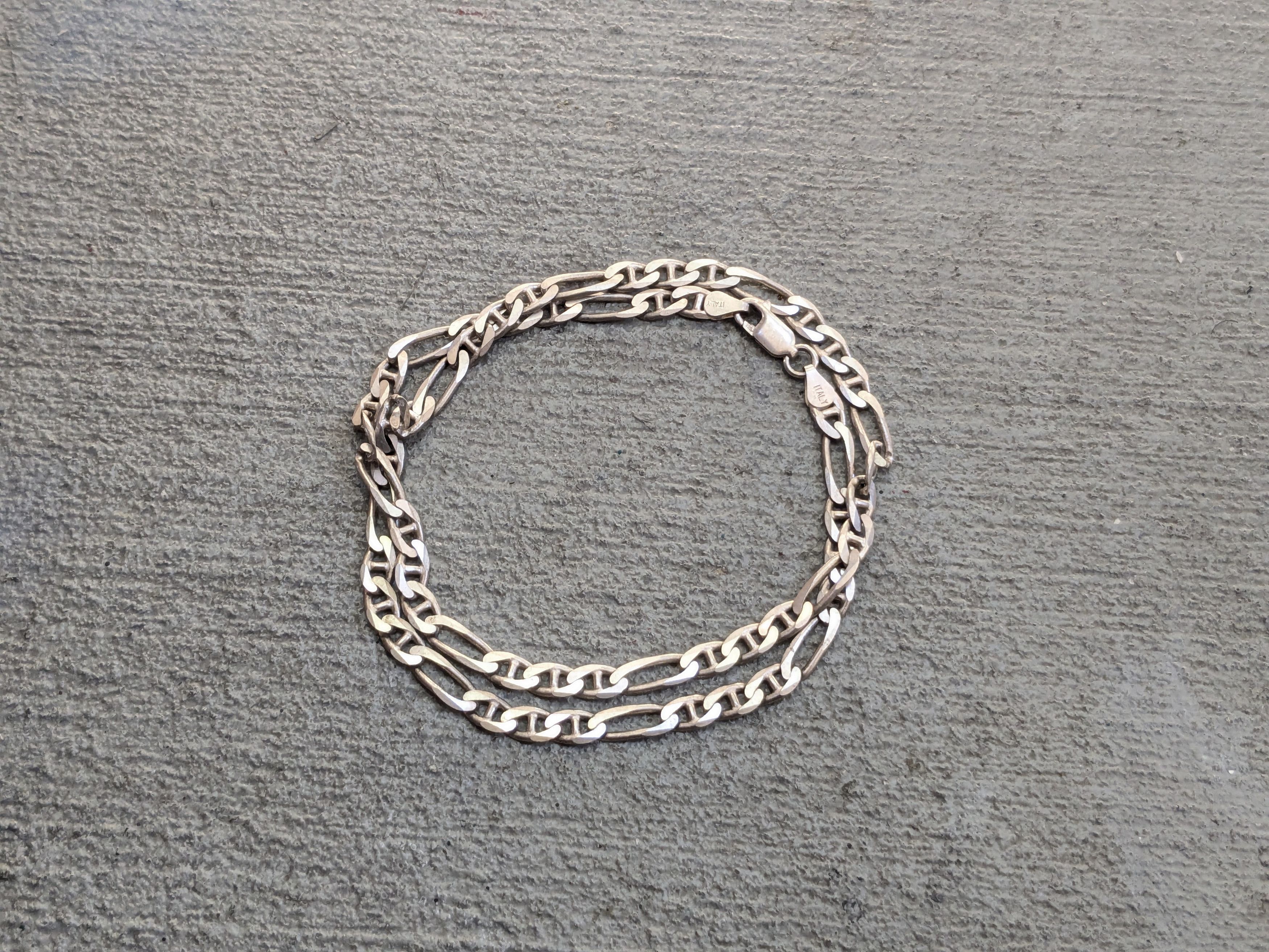 Vintage Vintage Sterling Silver Necklace Figaro 20" Punk Biker Italy Size ONE SIZE - 1 Thumbnail
