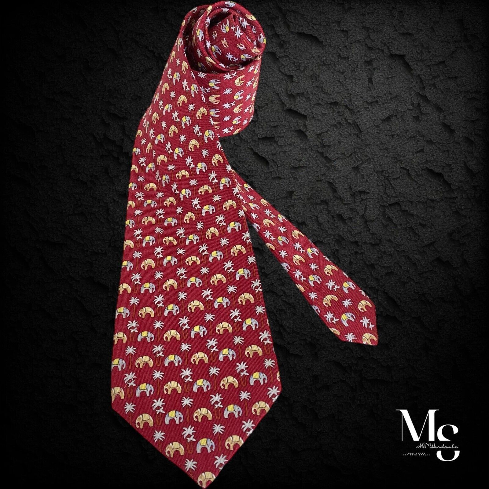 Jim Thompson JIM THOMPSON Elephant & Tree Print Luxury Designer Silk Tie Size ONE SIZE - 1 Thumbnail