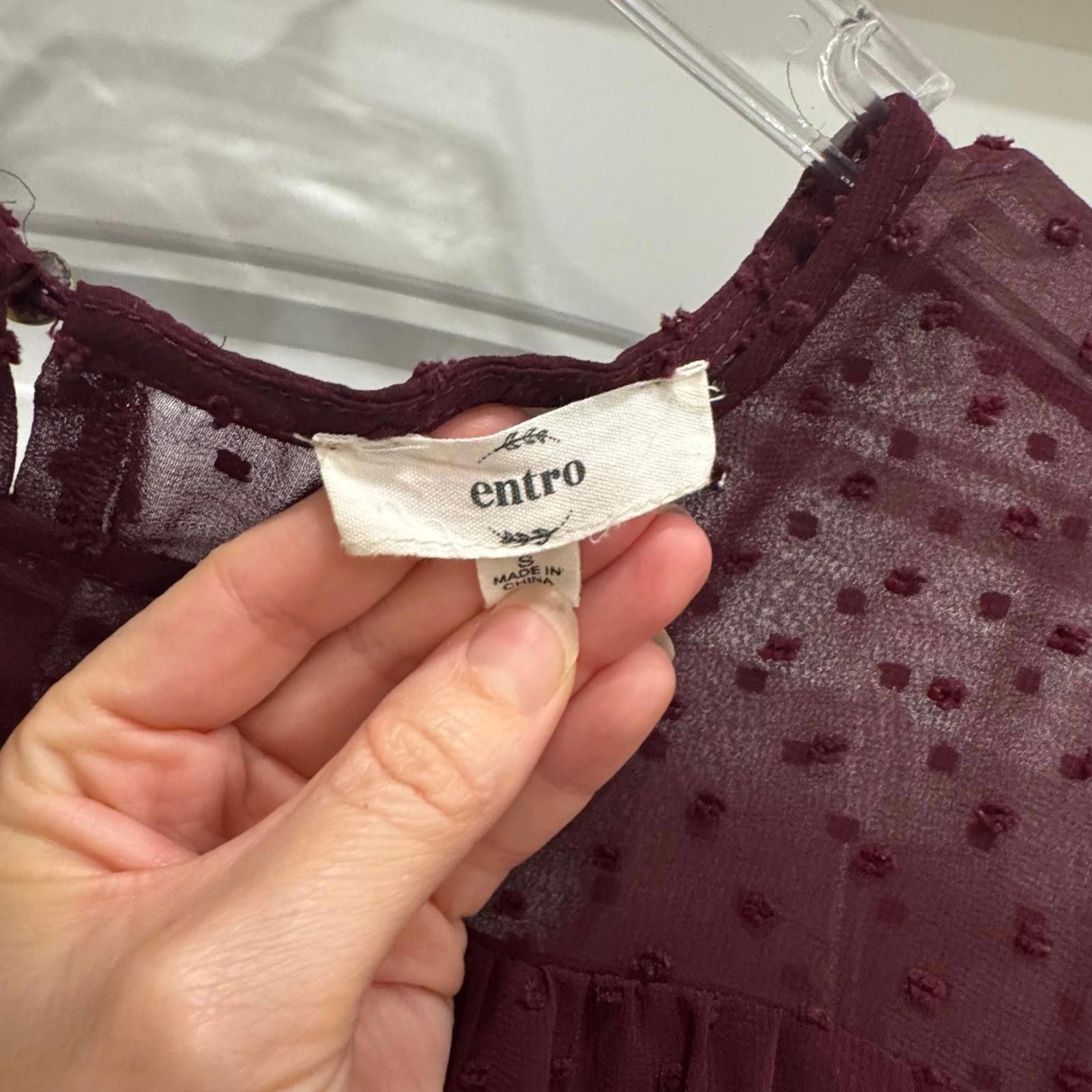 Etro Women's Burgundy Sheer Polka Dot Tiered Blouse-Small Size M / US 6-8 / IT 42-44 - 2 Thumbnail