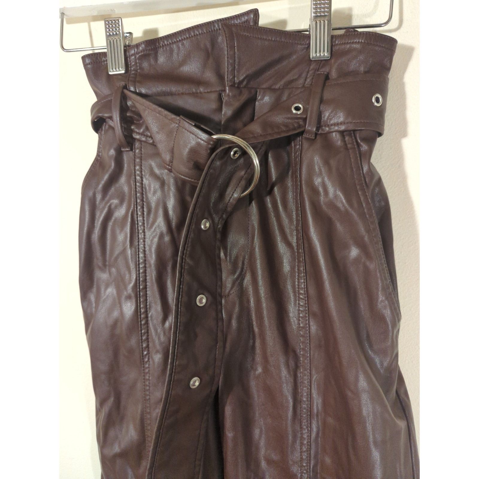 Marissa Webb RTR Marissa Webb Sz 0 Brown Split Faux Leather Belted Pants Size 25" / US 0 / IT 36 - 4 Thumbnail