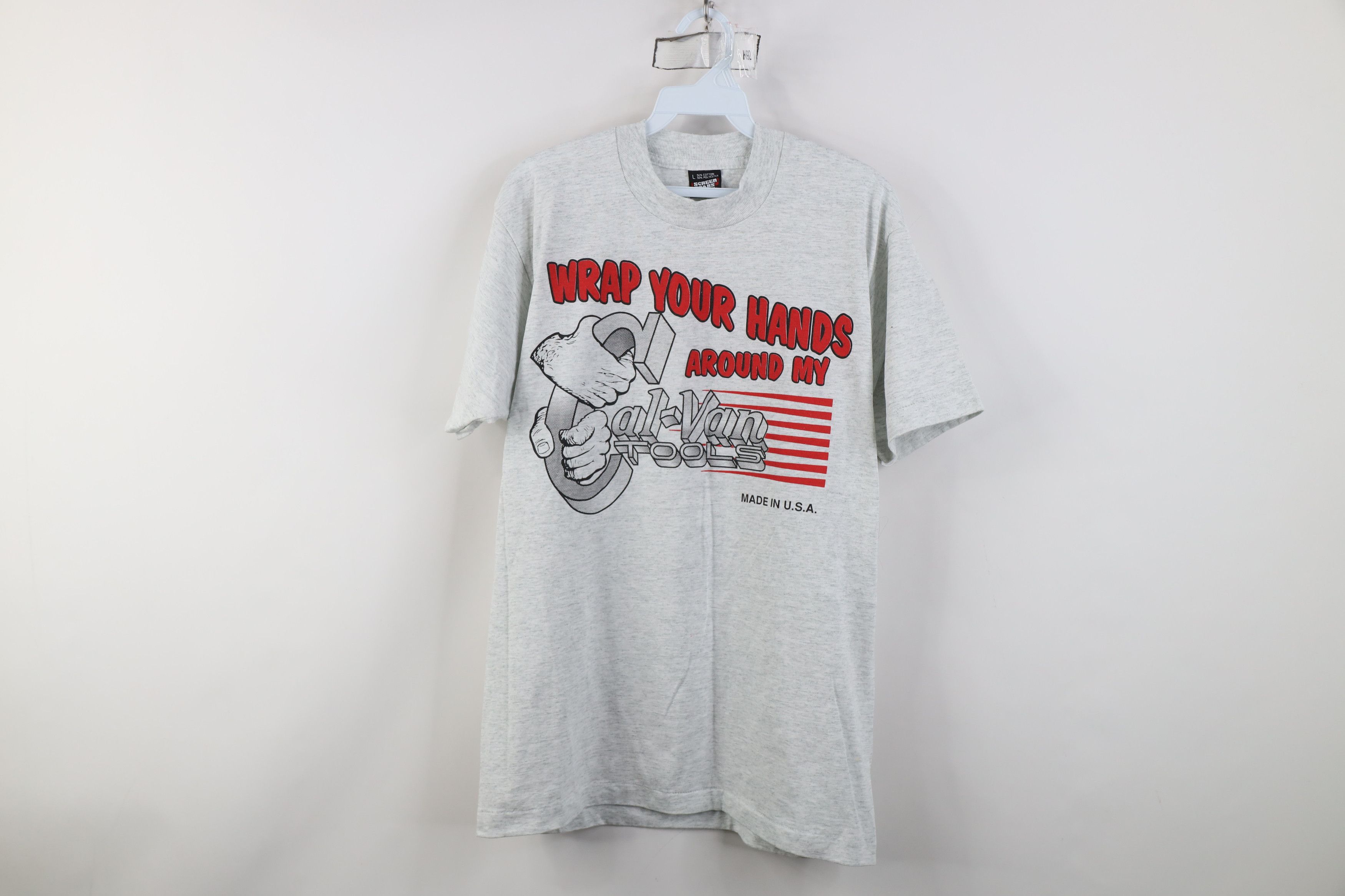 Vintage Vintage 90s Van Tools Wrap Your Hands T-Shirt Gray USA Size US L / EU 52-54 / 3 - 1 Thumbnail