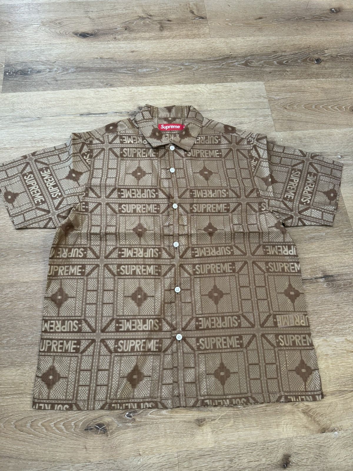 Supreme Supreme Tray Jacquard S/S Shirt “Tan” | Grailed
