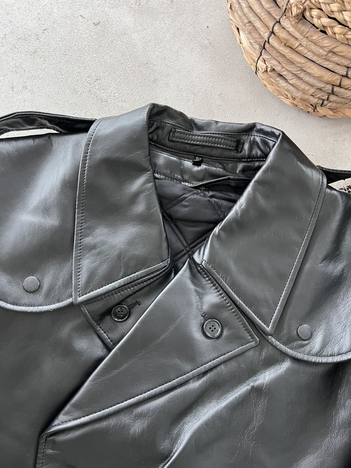 Genuine Leather Vintage Black Faux Leather Trench Coat Gothic Military Style Size US L / EU 52-54 / 3 - 15 Thumbnail