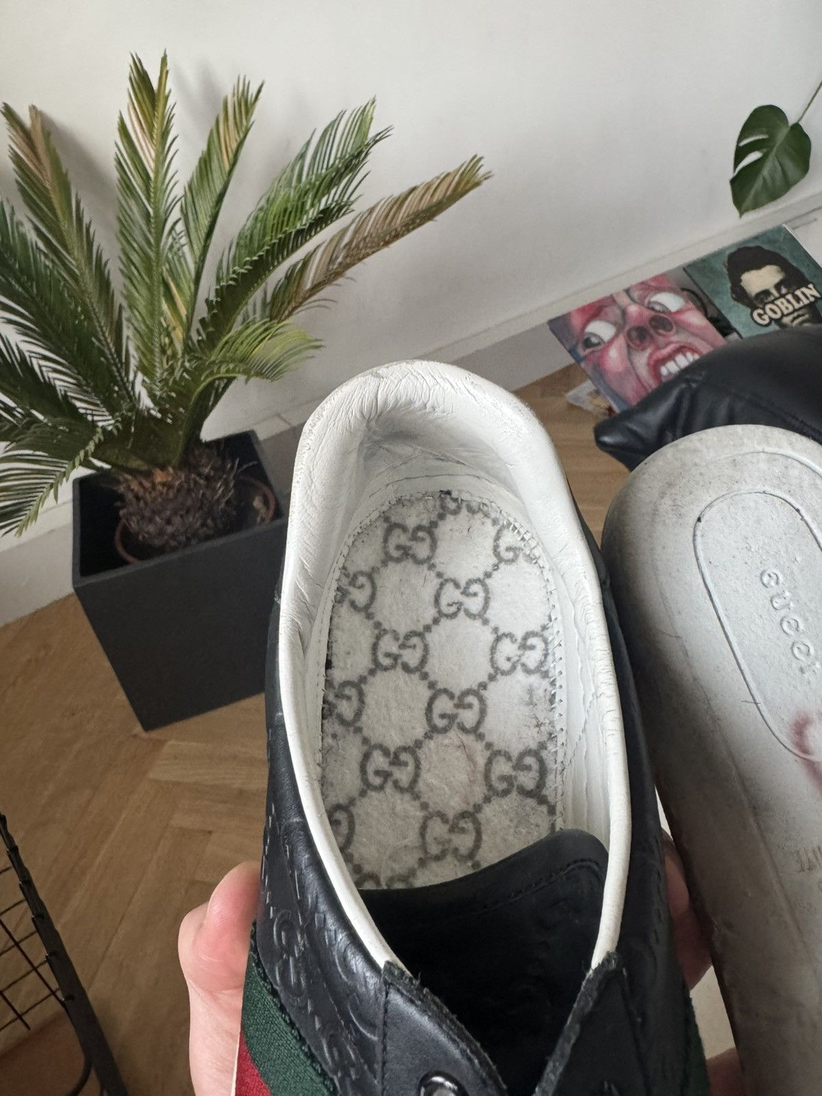 Gucci Gucci Ace Black Monogram Leather Sneakers Designer Luxury Size US 8.5 / EU 41-42 - 10 Thumbnail