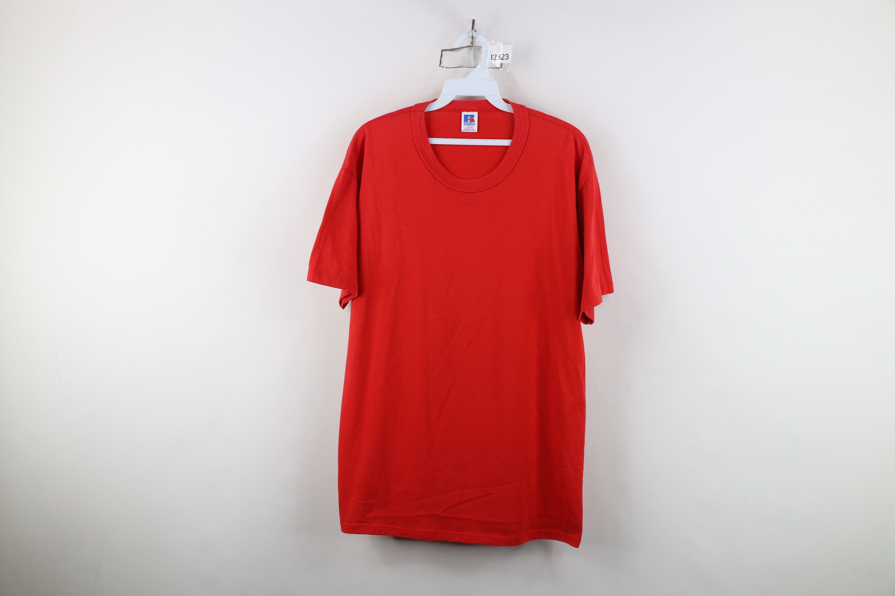 Russell Athletic Vintage 80s 90s Russell Athletic Blank Knit T-Shirt Red USA Size US L / EU 52-54 / 3 - 1 Thumbnail