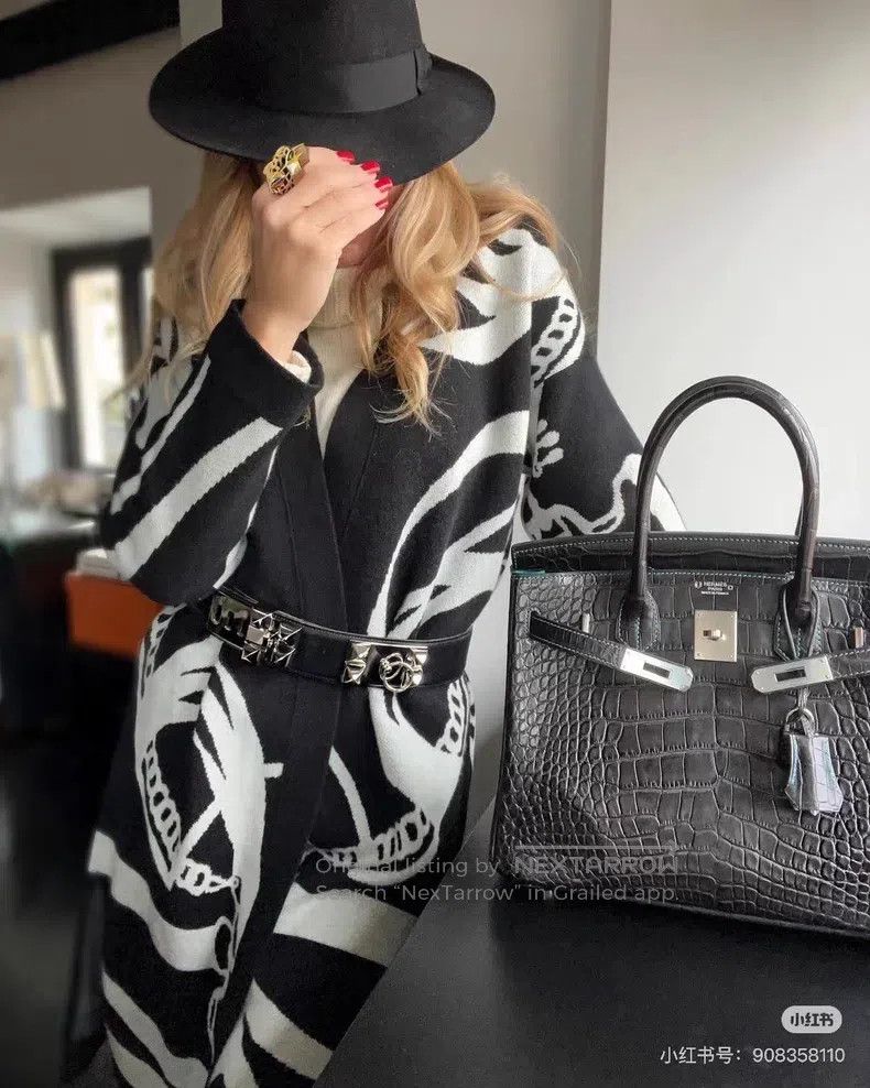 Hermes Hermes Long black and white cashmere knit cardigan Size XXS / US 00 / IT 34 - 9 Thumbnail