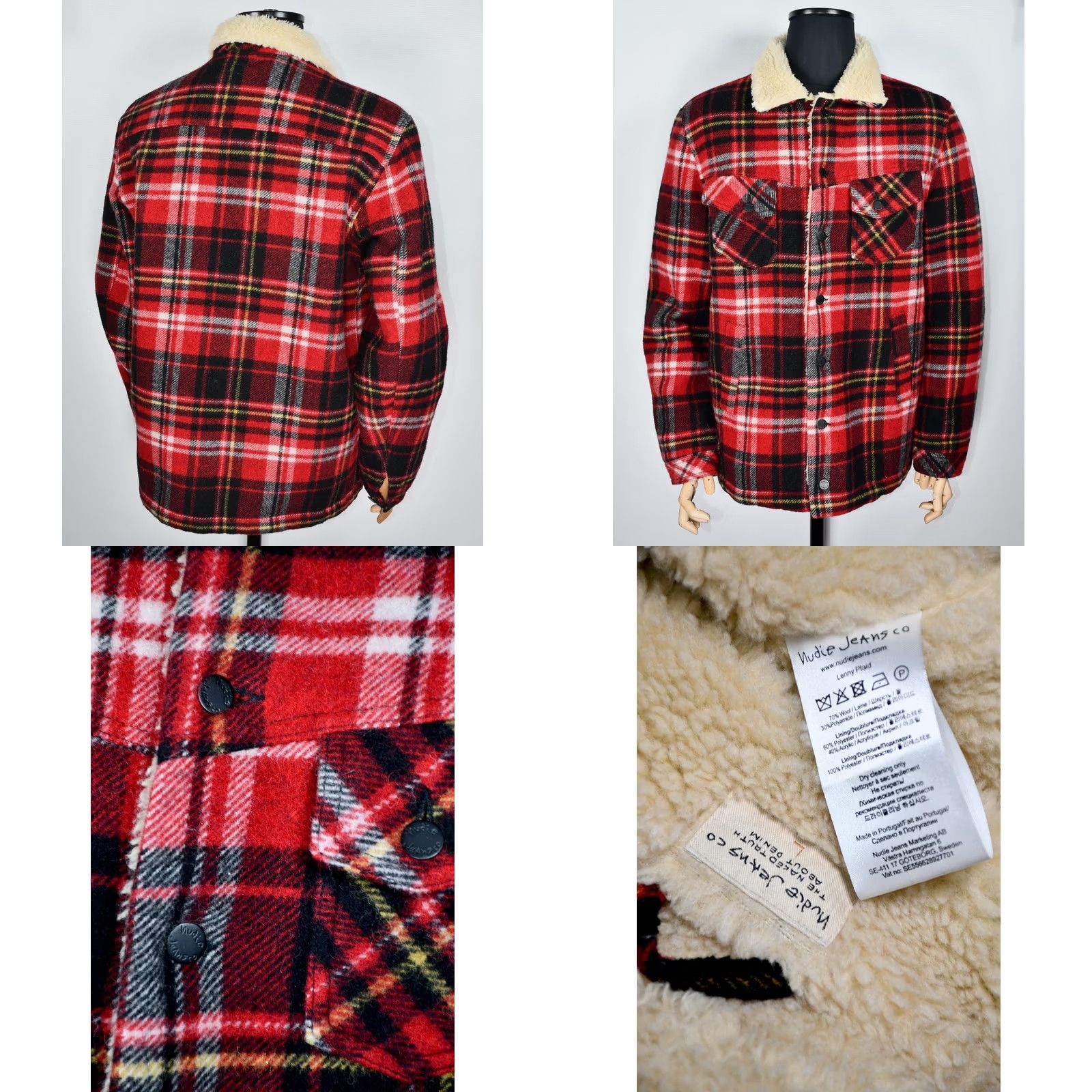 Nudie Jeans Nudie Jeans Lenny Plaid Jacket Wool Sherpa Lined Men's Size L Red Jacket Size US 33 - 8 Thumbnail