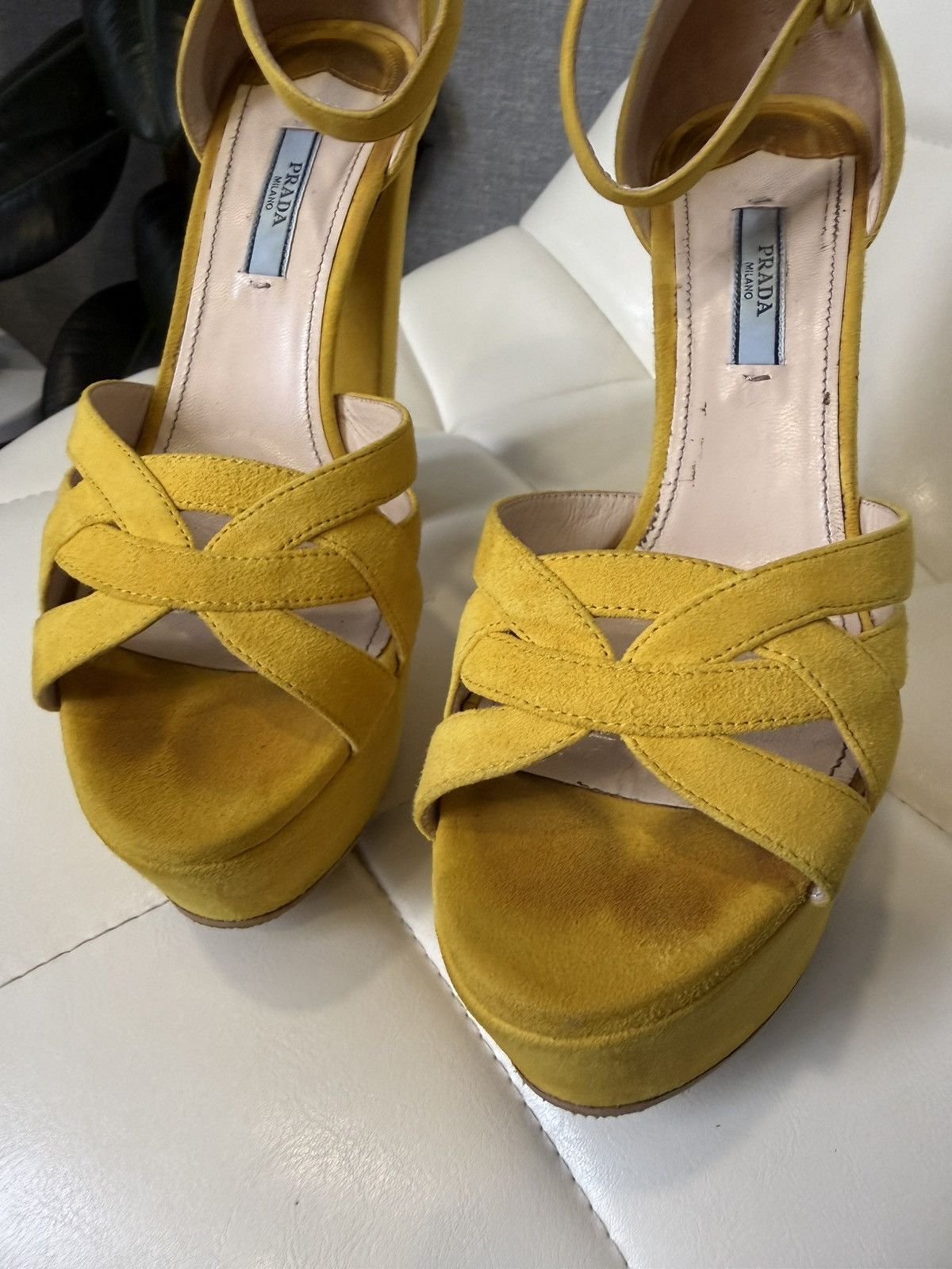Prada Prada Yellow Suede Platform Sandals Block Heel Shoes Size 38 Size US 8 / IT 38 - 17 Thumbnail