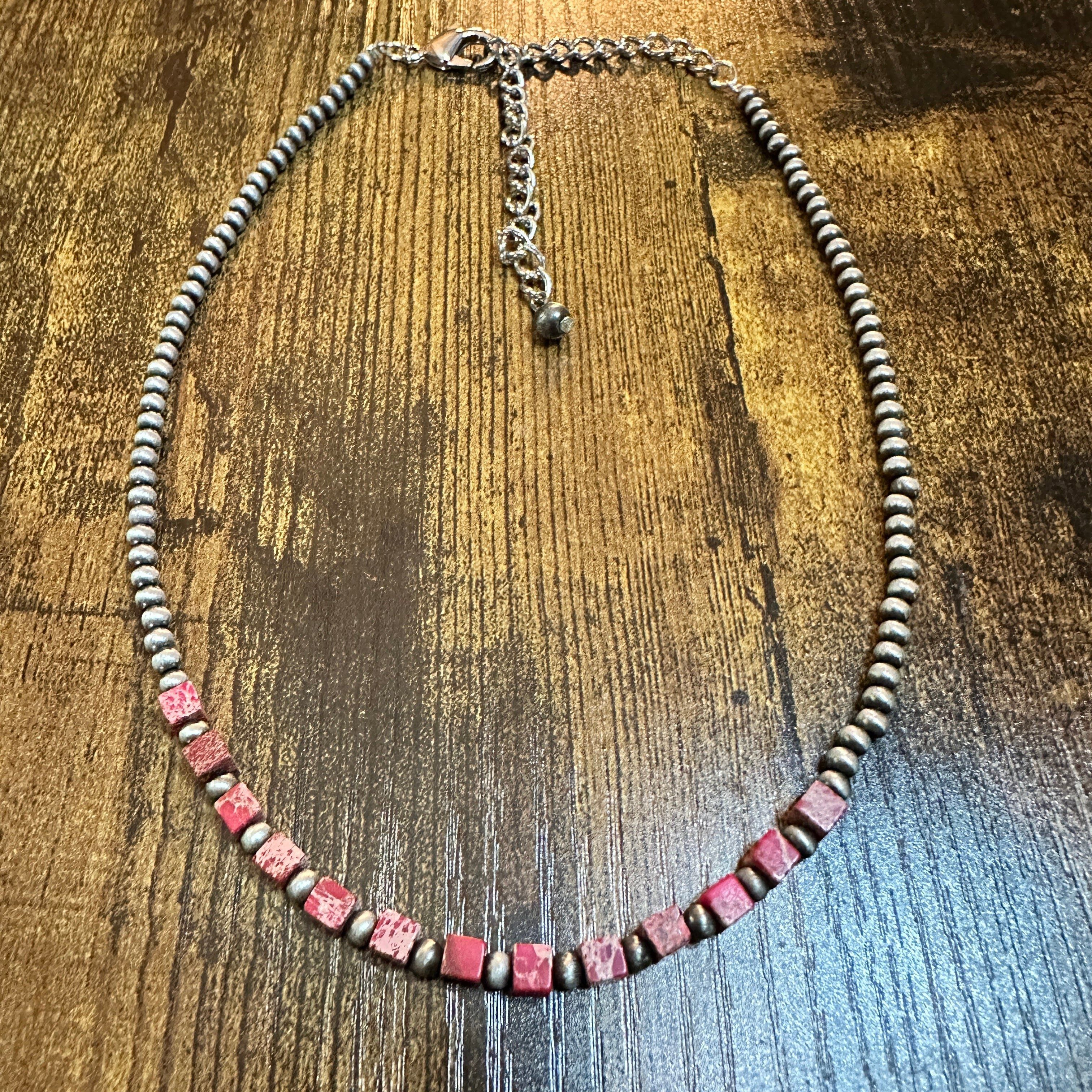 Other Handmade Square Gemstone Necklace with Navajo Beads 15 to 20 Size ONE SIZE - 1 Thumbnail