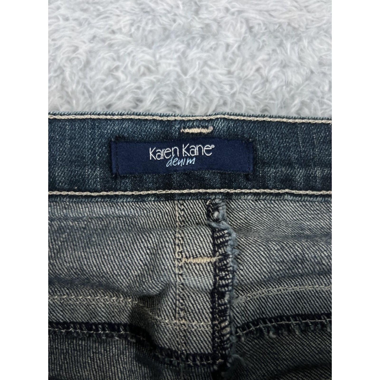 Vintage Karen Kane Jeans Womens 6 Blue Denim Flared Low Rise 27x30 Cotton Blend Size 28" / US 6 / IT 42 - 6 Thumbnail