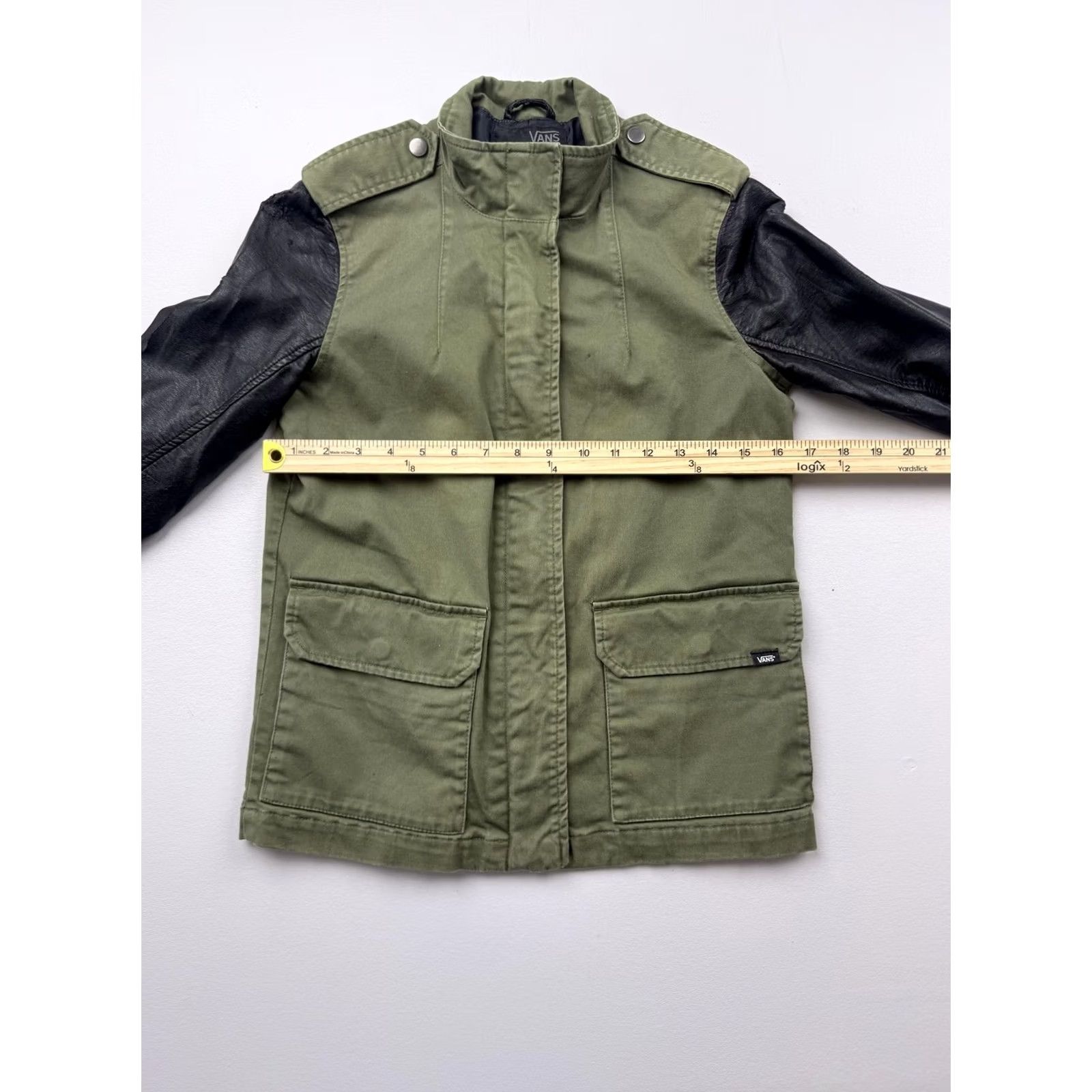 Vans Vans Jacket Womens Small Green Faux Leather Sleeves Military Full Zip Pockets Size S / US 4 / IT 40 - 5 Thumbnail