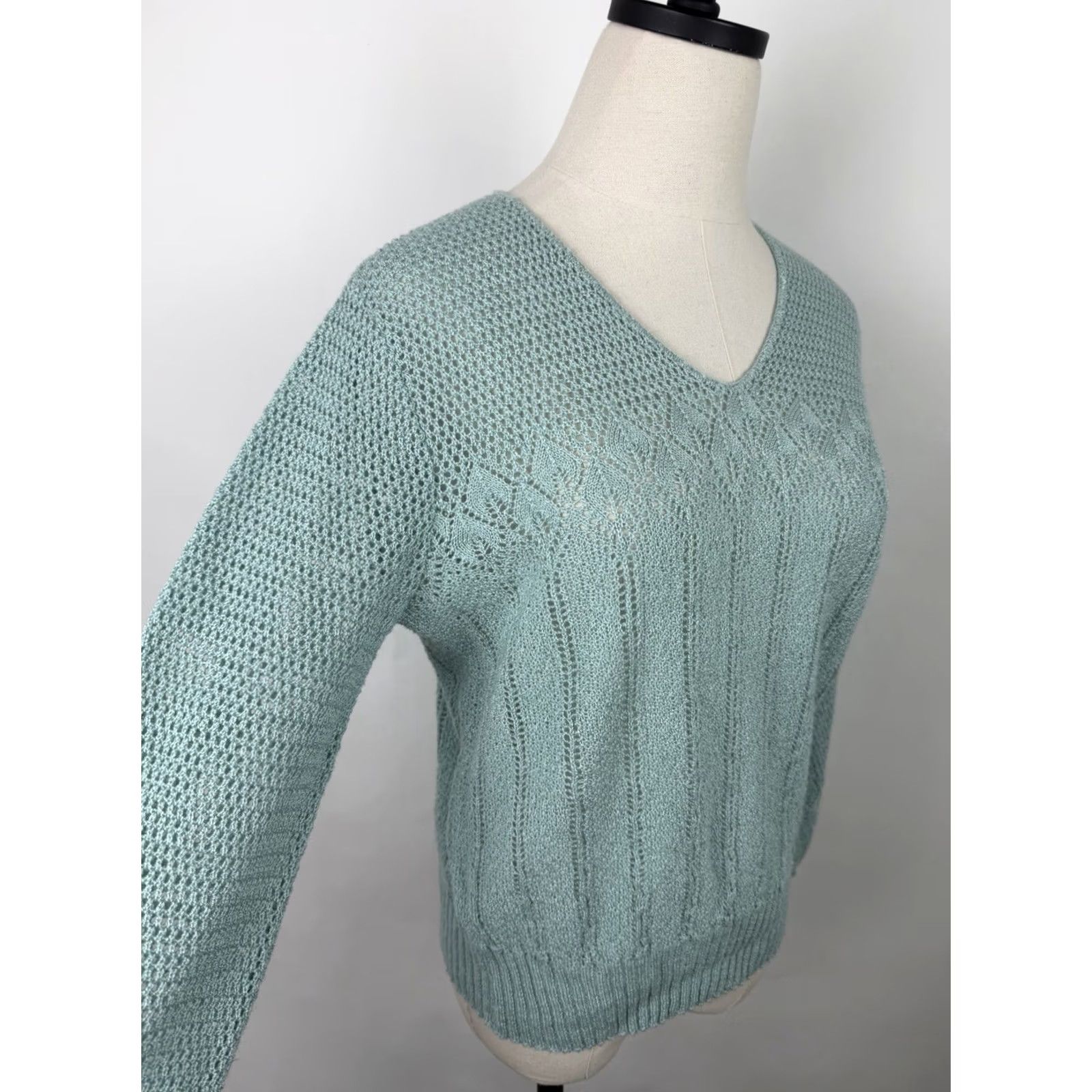 Vintage Vintage The Wilroy Traveller Sweater Womens M Open Knit V-Neck Crochet Blue 70s Bohemian Retro Size M / US 6-8 / IT 42-44 - 6 Thumbnail
