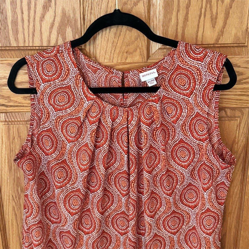 Merona Merona Blouse Womens XL Sleeveless Red Orange Geometric Dot Size XL / US 12-14 / IT 48-50 - 2 Thumbnail