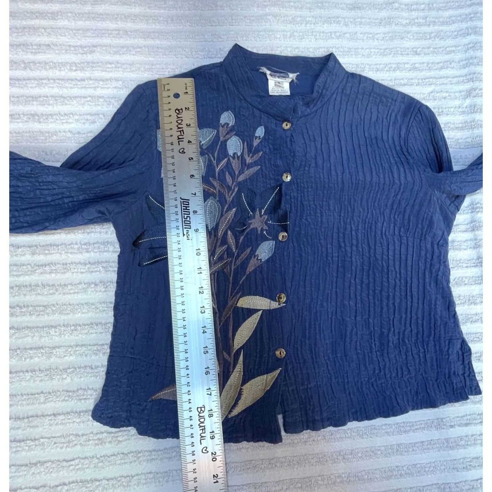 Nique Citron Santa Monica Womens Unique Buttons Long Sleeve Crinkle Top Blue Medium Size M / US 6-8 / IT 42-44 - 7 Thumbnail