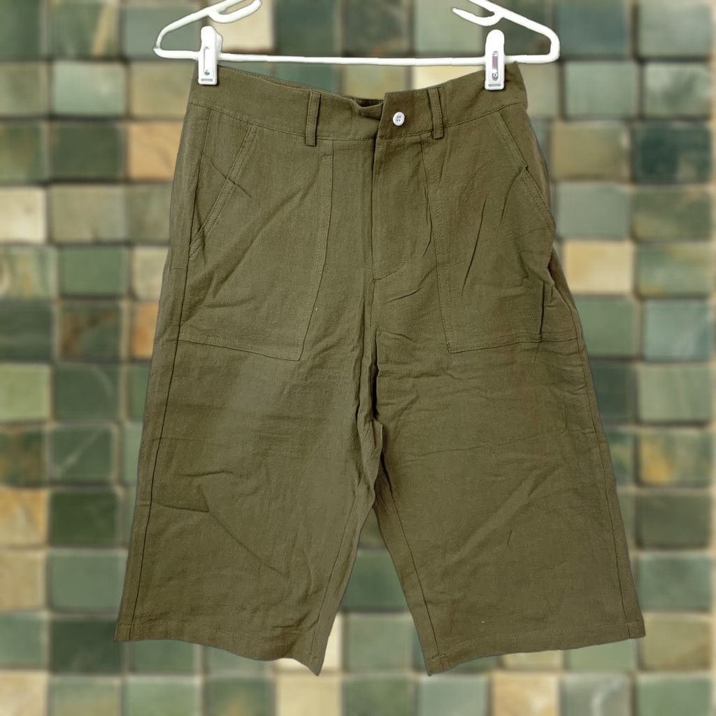 Olive MISSLOOK Women's Olive Green High Rise Bermuda Shorts Size S Casual Cotton Womens Size 28" / US 6 / IT 42 - 1 Thumbnail