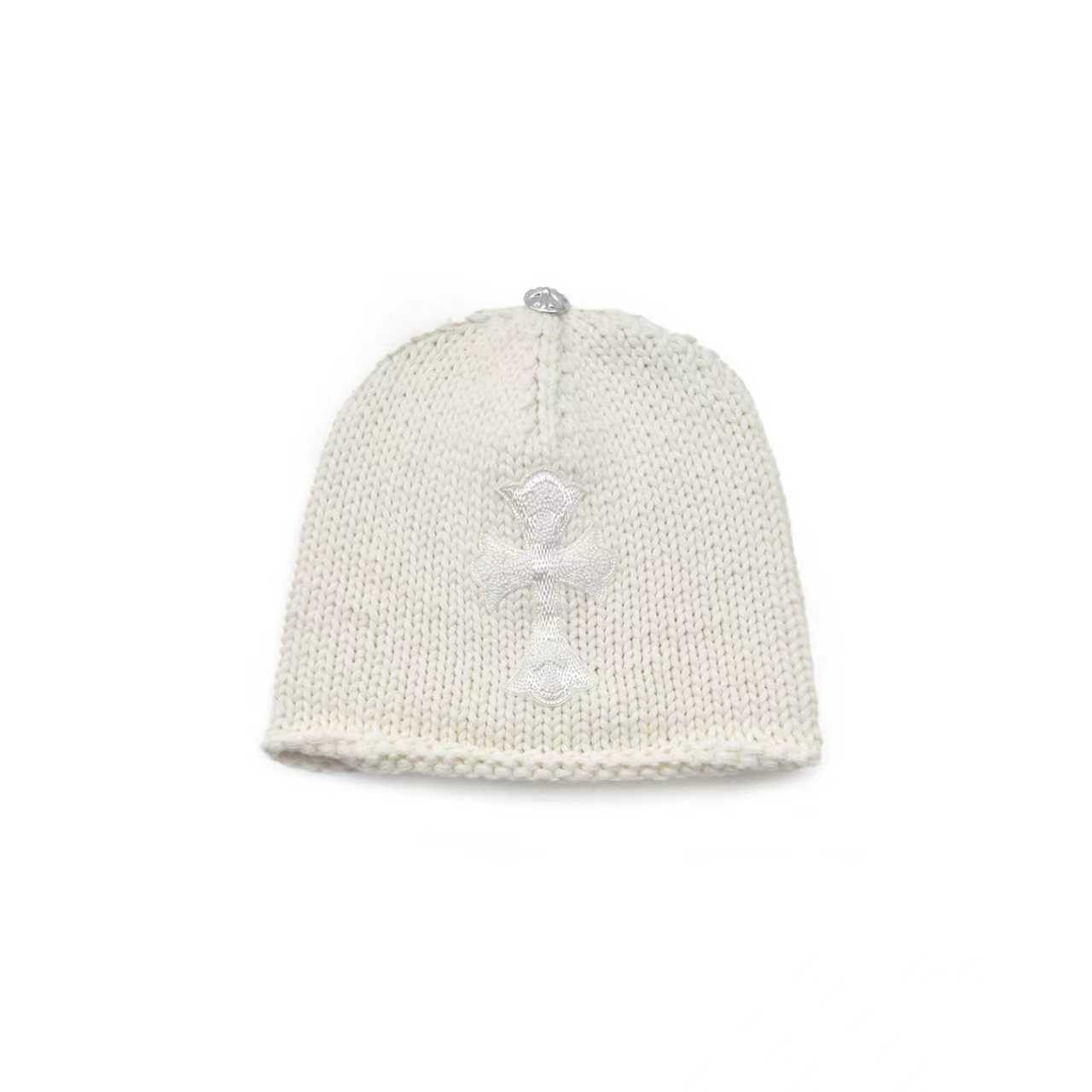 Chrome Hearts Chrome Hearts Cashmere Beaded Cross White Beanie Size ONE SIZE - 1 Thumbnail