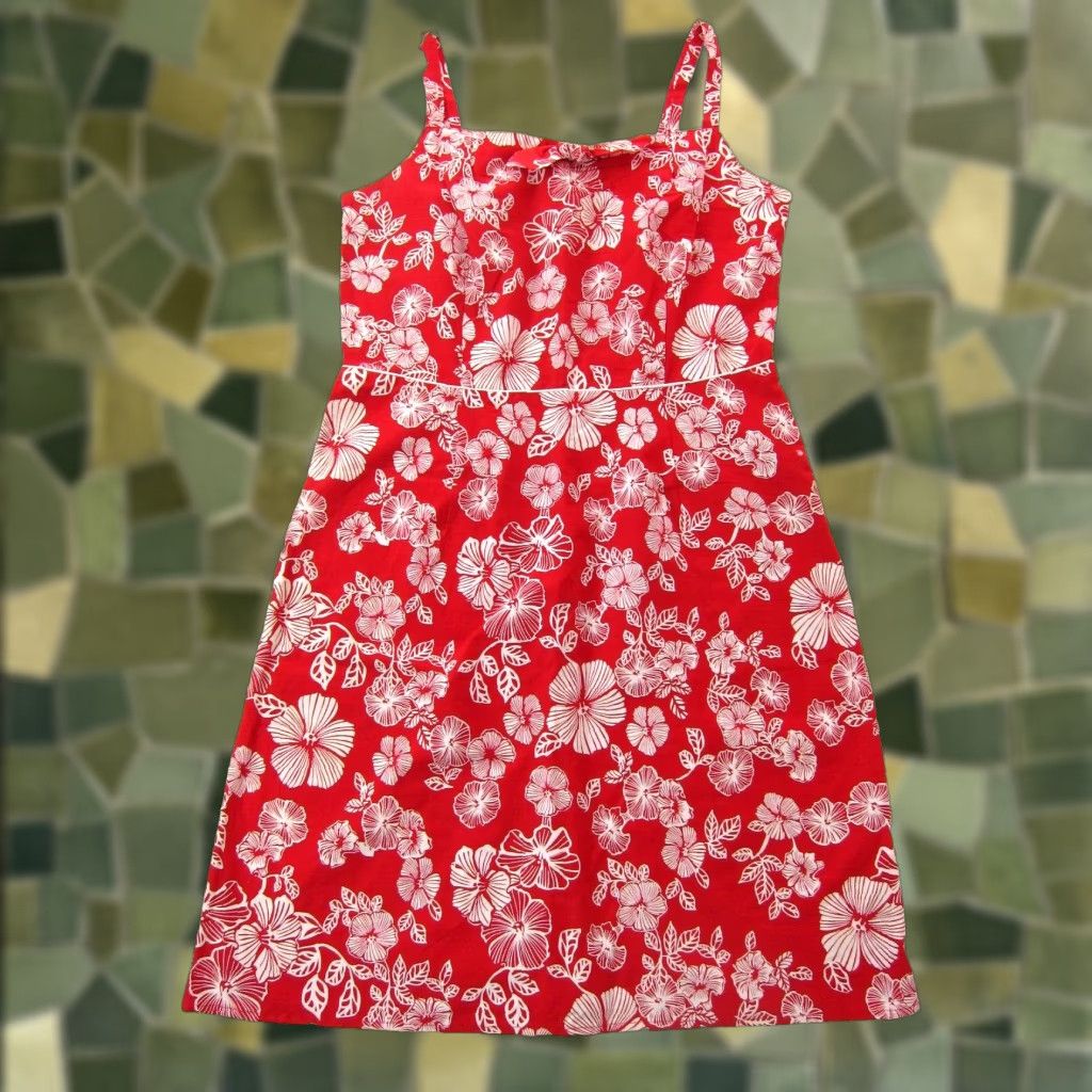 Faded Glory Faded Glory 100% Cotton Red White Hawaiian Floral Tank Dress Women 10 Sun Maxi Sundress Dress Hawaiian Theme Womens 10 Size L / US 10 / IT 46 - 1 Thumbnail