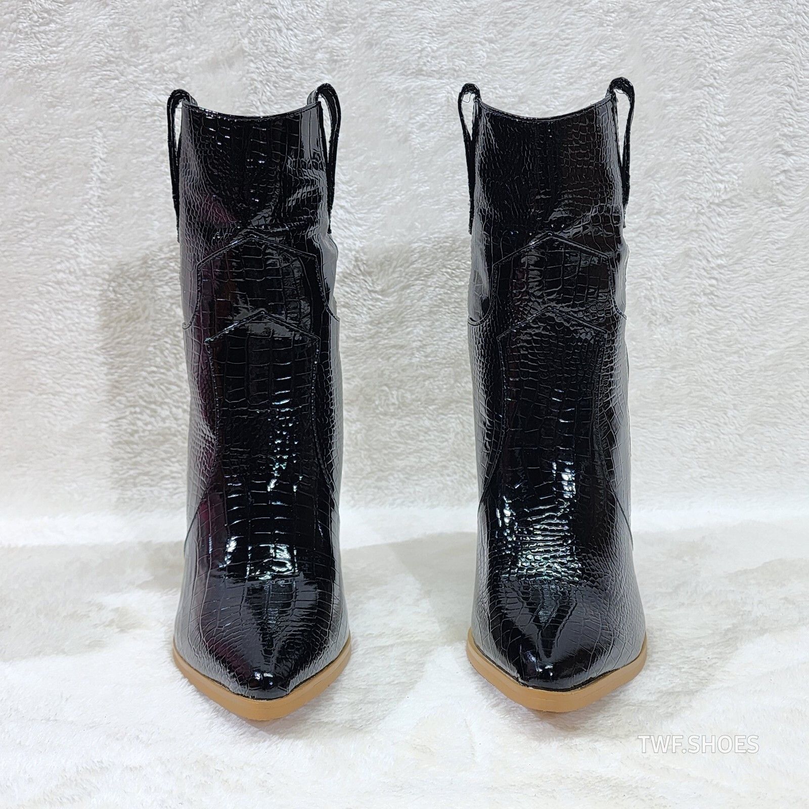 Other Twisted Black Patent Country Western Cowgirl Ankle Boots 2 T Size US 7.5 / IT 37.5 - 5 Thumbnail