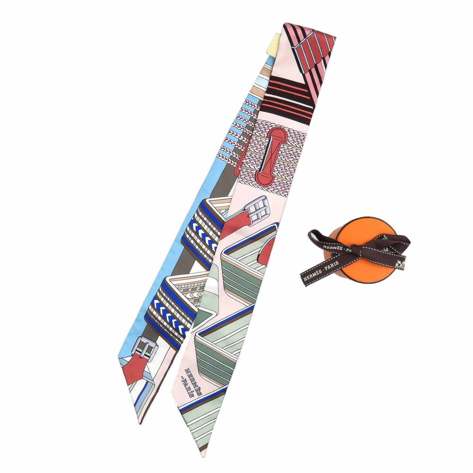 image of Hermes Twilly Zigzag Sungle Silk Rose Poudre Blanc Ciel Pink Scarf Muffler 0251, Women's