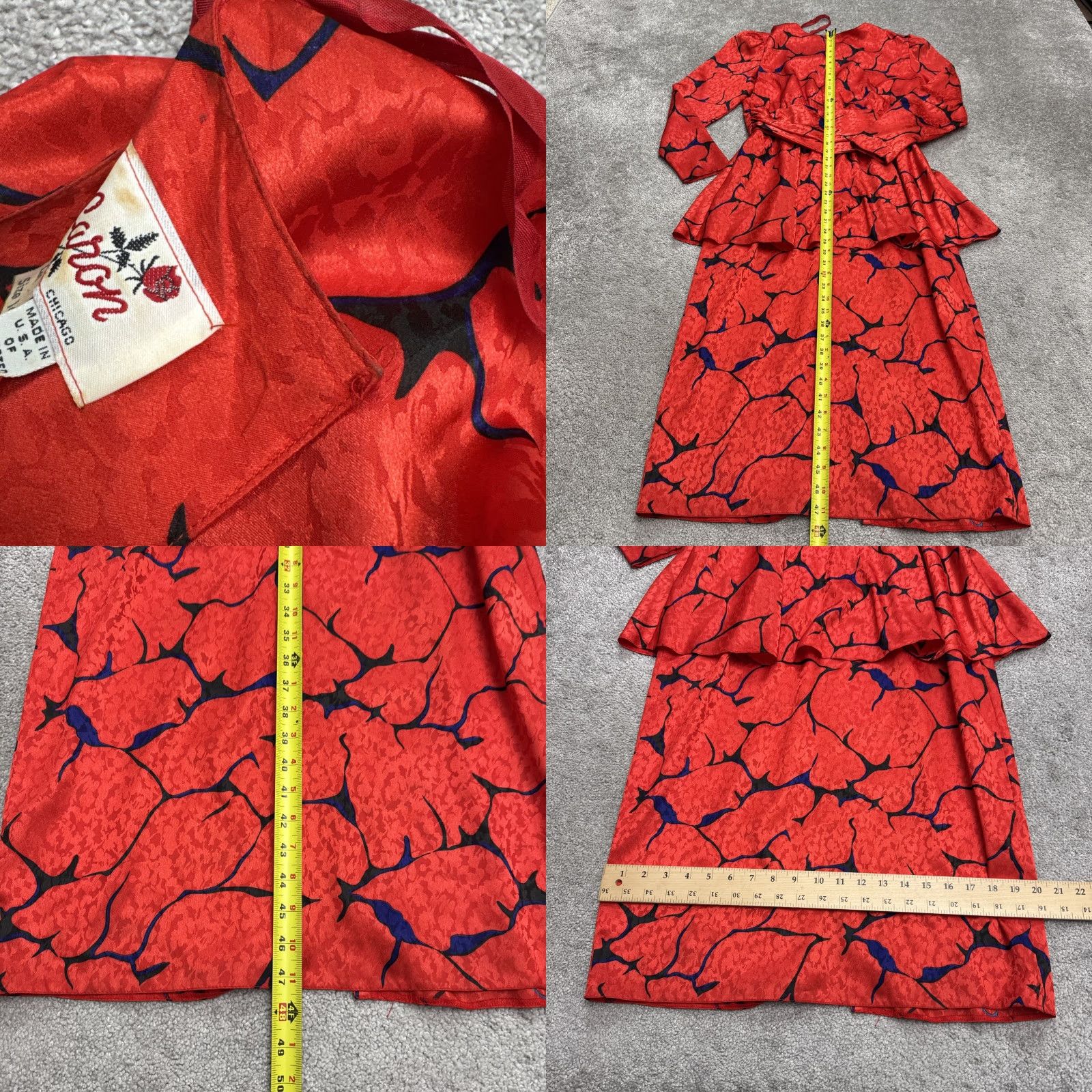 Vintage VINTAGE Caron Dress Womes 14 Red Black Abstract 80s Jacquard Peplum Midi Chicago Womes Size XL / US 12-14 / IT 48-50 - 8 Thumbnail