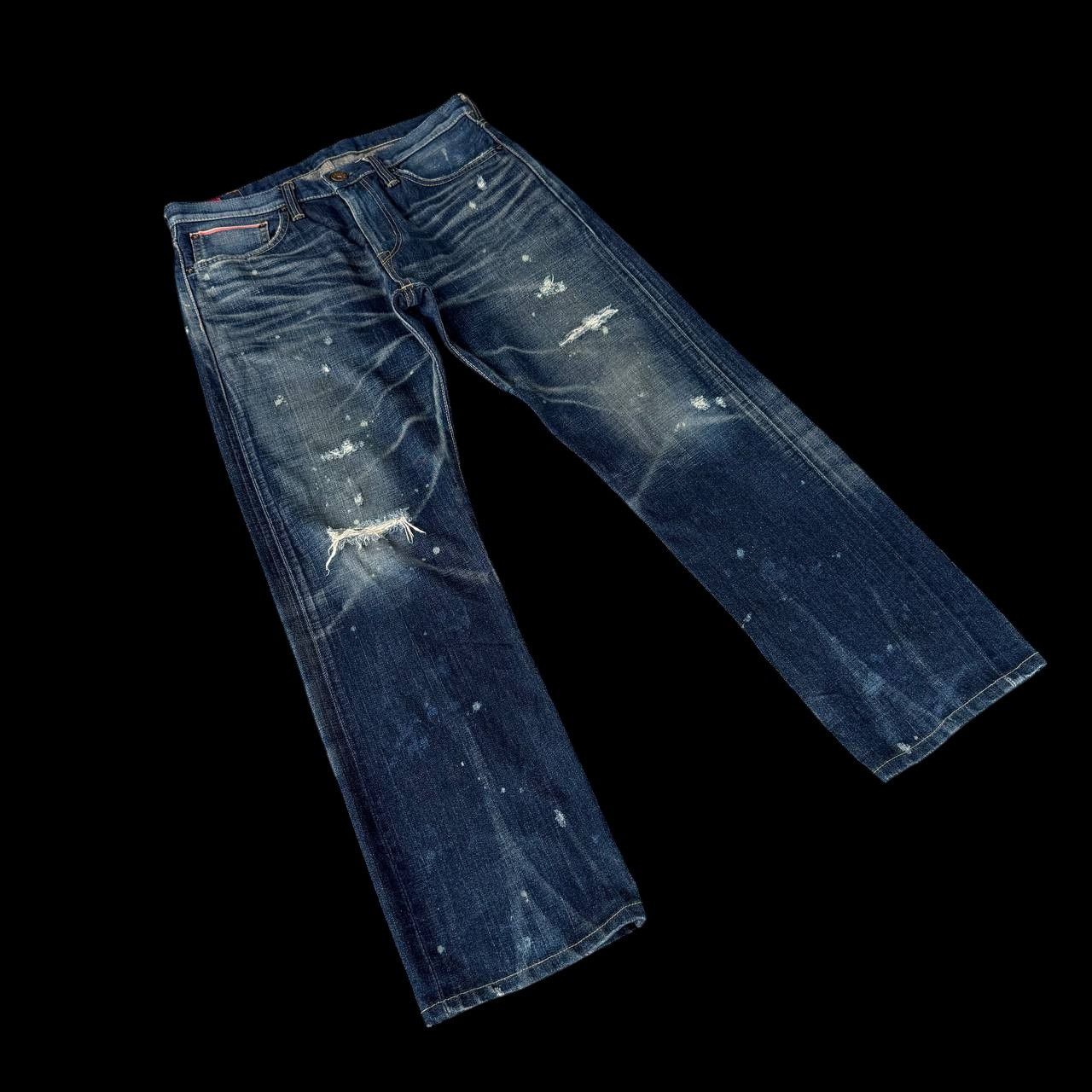 Edwin VINTAGE EDWIN 505ZX BUCKLE BACK REDLINE DISTRESSED HONEYCOMB Size US 30 / EU 46 - 2 Thumbnail