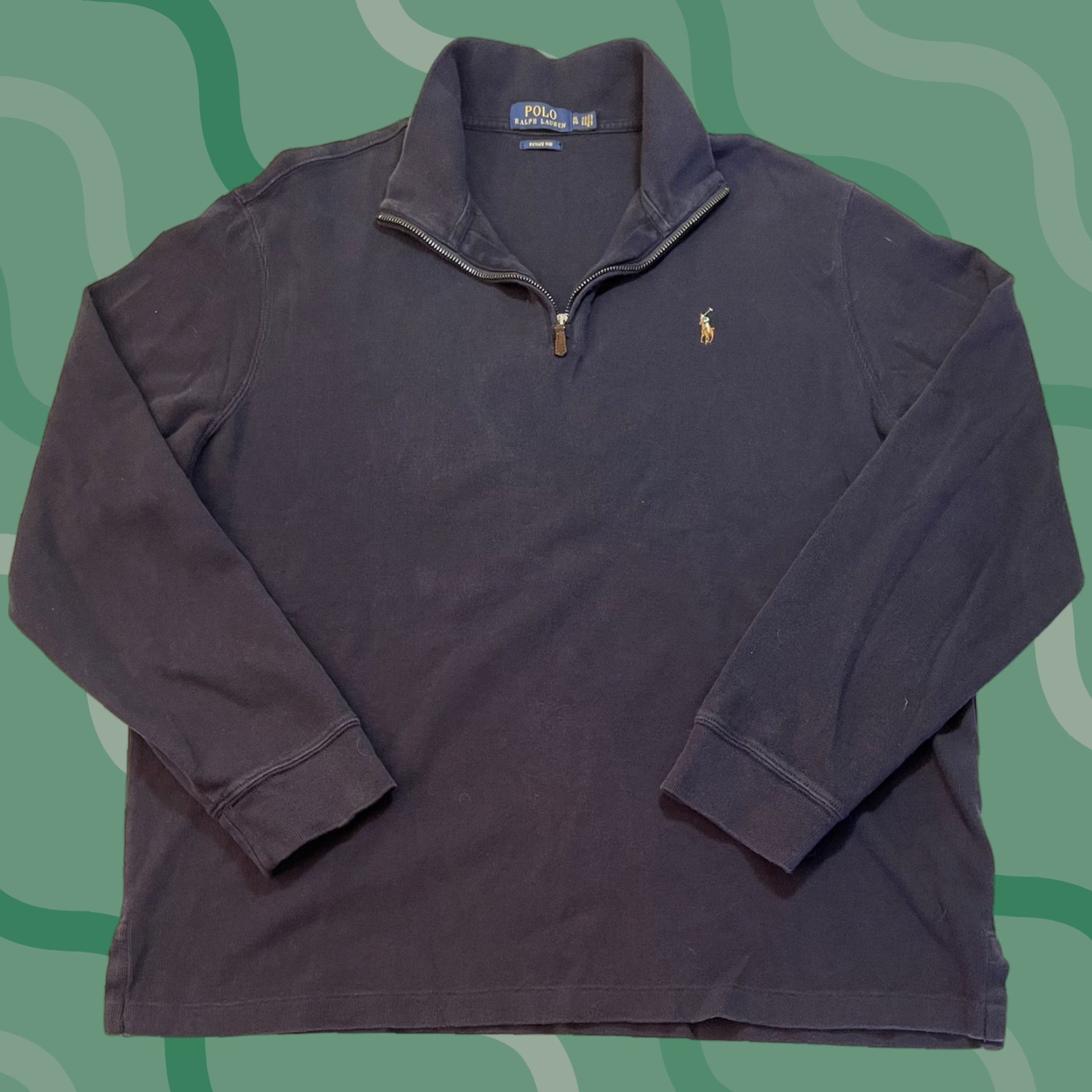 Polo Ralph Lauren Polo Ralph Lauren Estate Rib Sweater 1/4 Zip Mock Neck Pullover Blue XL Mens 1990s Designer Knit Size US XL / EU 56 / 4 - 1 Thumbnail