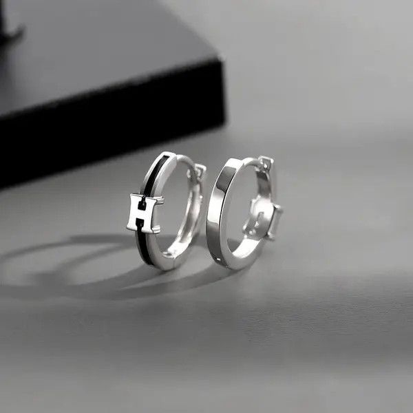 Designer × Jewelry 925 Silver Plated Letter Small Hoop Earrings for Men Women Size ONE SIZE - 2 Thumbnail