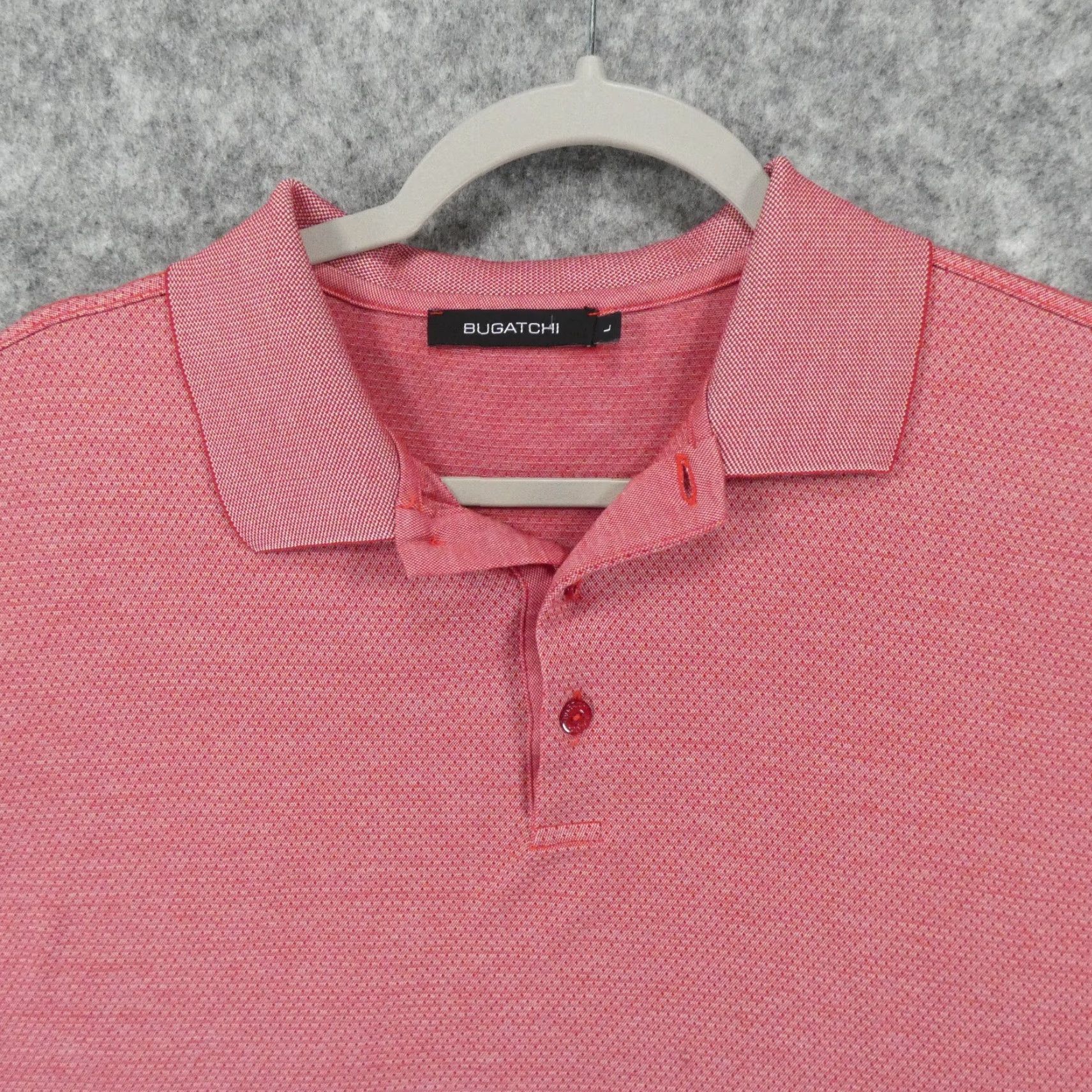 BUGATCHI Bugatchi Polo Shirt Mens L Short Sleeve Red Herringbone Mercerized Cotton Size US L / EU 52-54 / 3 - 2 Thumbnail