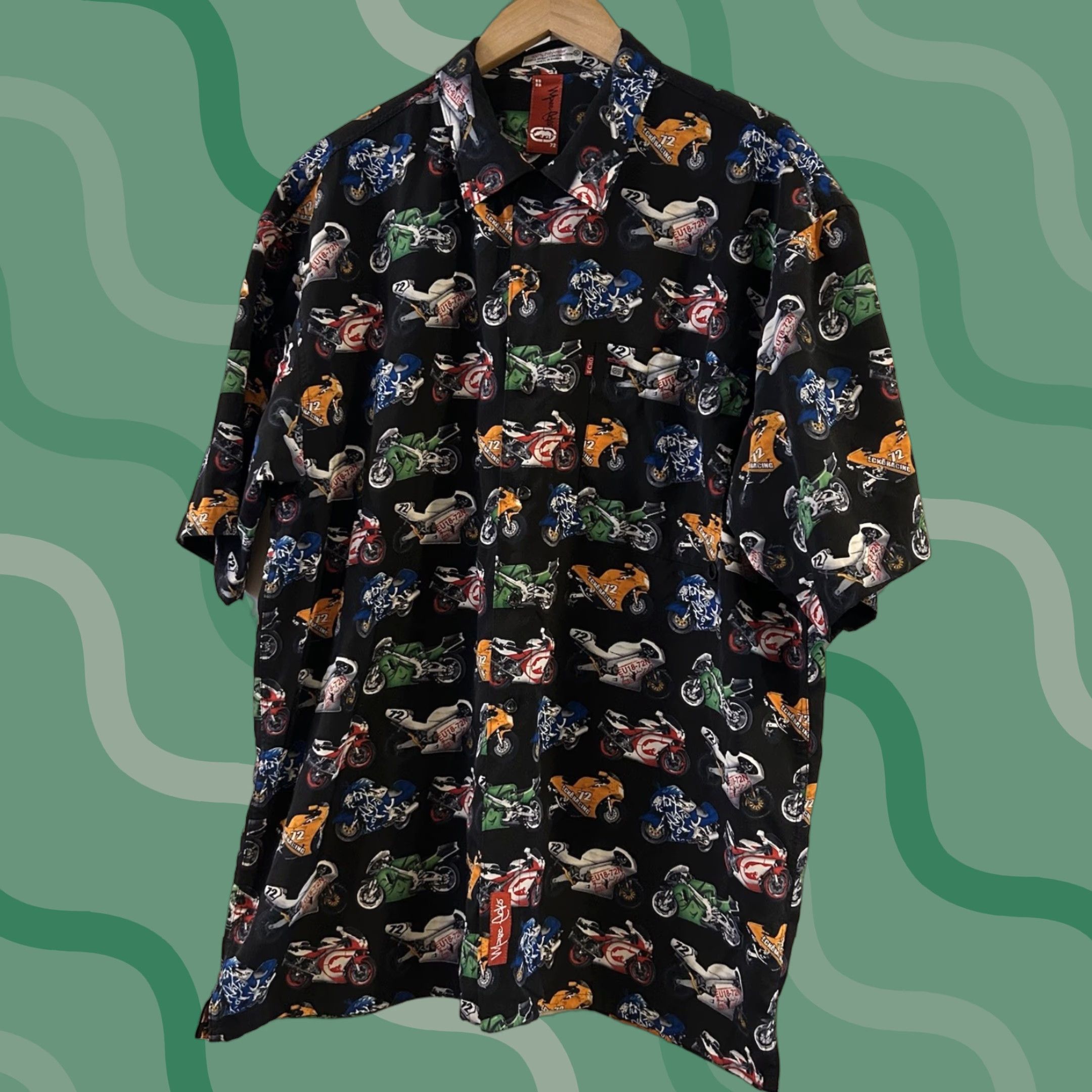Ecko Unltd. VINTAGE Ecko Unltd. Men Shirt XL Black Short Sleeve Button-Up Graphic Print Motorcycle Racing 90s? (Not adding decade unless in title). Size US XL / EU 56 / 4 - 1 Thumbnail