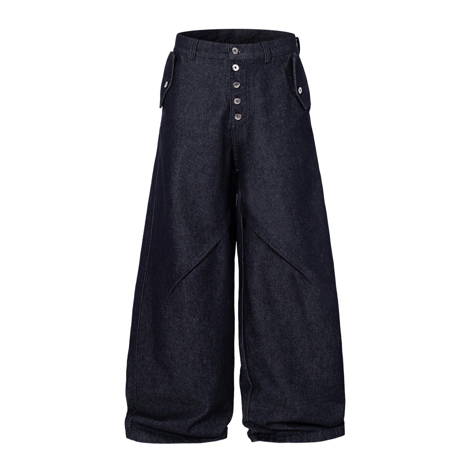 Jean Black Wide Leg Denim Jeans, Button Fly Baggy Pants Size US 32 / EU 48 - 5 Thumbnail