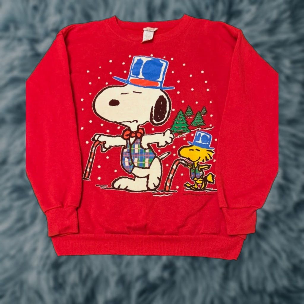 Peanuts VINTAGE Peanuts Snoopy Christmas Sweatshirt Crewneck Mens Large Red 80s 90s Cartoon VTG Pullover Size US L / EU 52-54 / 3 - 1 Thumbnail