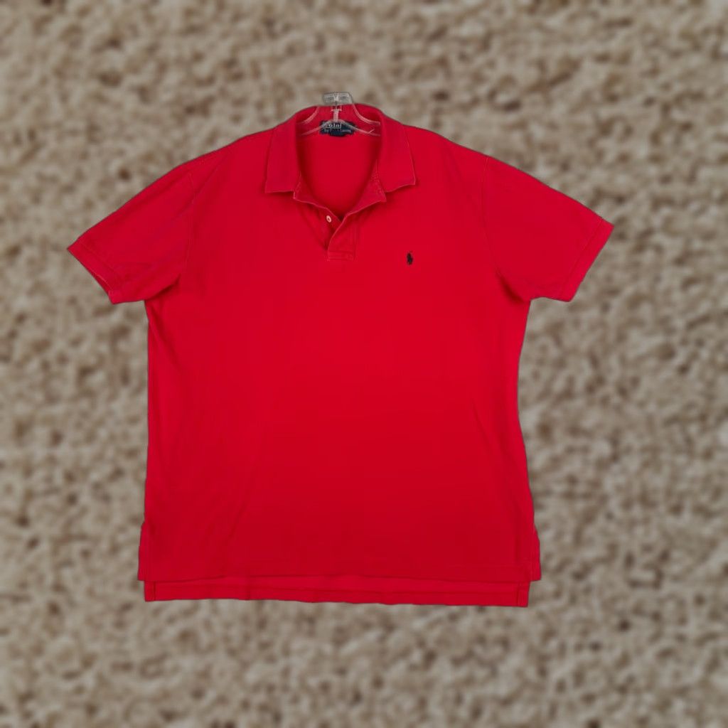 VINTAGE Ralph Lauren Polo Shirt Adult XL Red Short Sleeve 100% Cotton Jersey Button Embroidered Logo Modern American Sports Mens