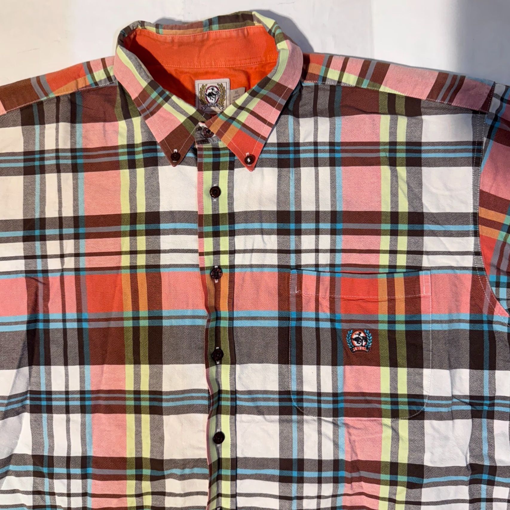 Vintage Cinch Western Orange Plaid Short Sleeve Button-Up Shirt XL Men Regular Canvas Cotton with Logo, Button-Down Collar, Rodeo Theme Size US XL / EU 56 / 4 - 3 Thumbnail