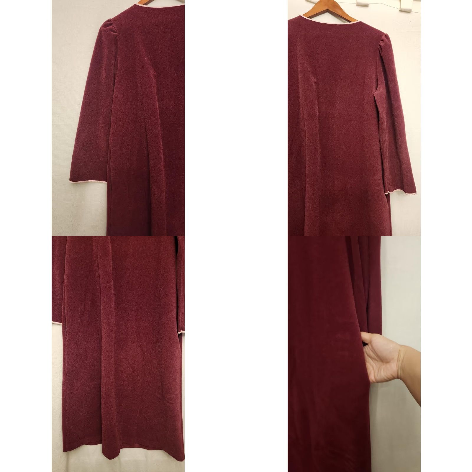 Vintage VINTAGE Vanity Fair Nightgown Womens Medium Burgundy Velour Embroidered 80s Size ONE SIZE - 8 Thumbnail