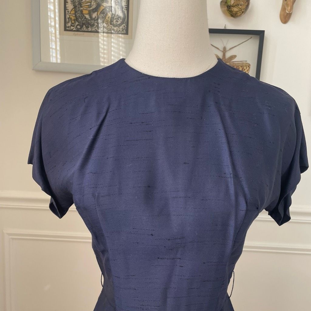Vintage Vintage Mix & Match Dark Blue Sheath Dress Long Blazer Ivory Trim XS Size XS / US 0-2 / IT 36-38 - 9 Thumbnail