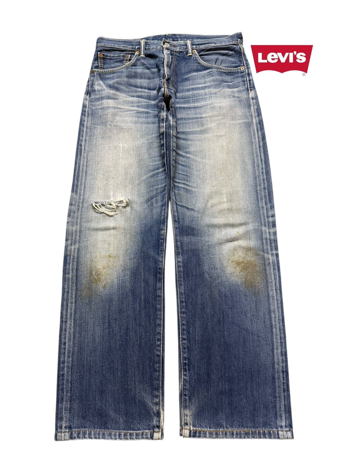 Levi's Vintage Y2K Levis 503 Blue Bleached Distress Wide Leg Loose Size US 33 - 1 Thumbnail