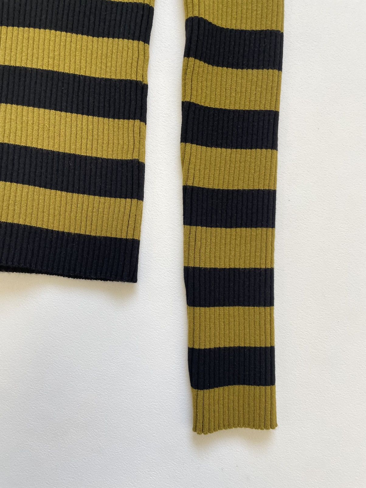 Dries Van Noten Olive/Black Striped Ribbed Knit Sweater Size S / US 4 / IT 40 - 6 Thumbnail