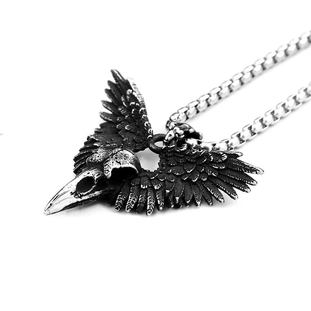 Vintage Retro Wings Crow Skull Necklace Size ONE SIZE - 4 Thumbnail