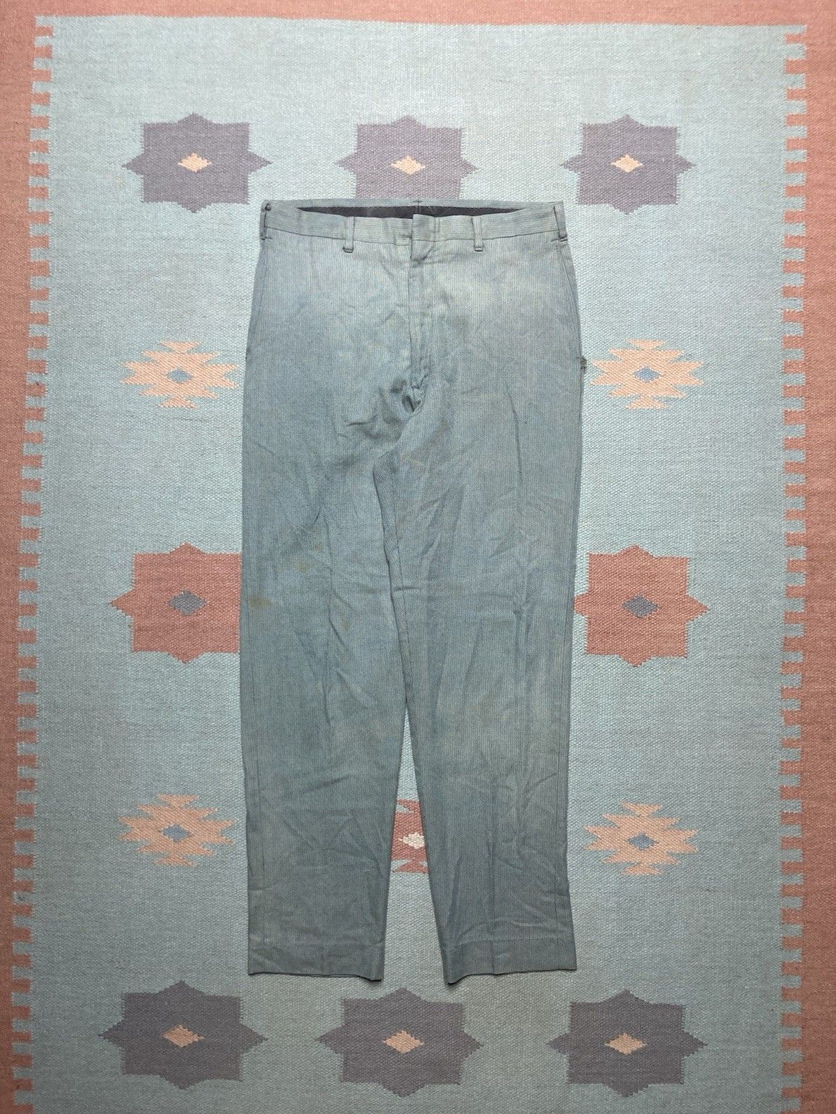 Vintage 1960s checkered striped pants tapered poly cotton 30x29 Size US 30 / EU 46 - 1 Thumbnail