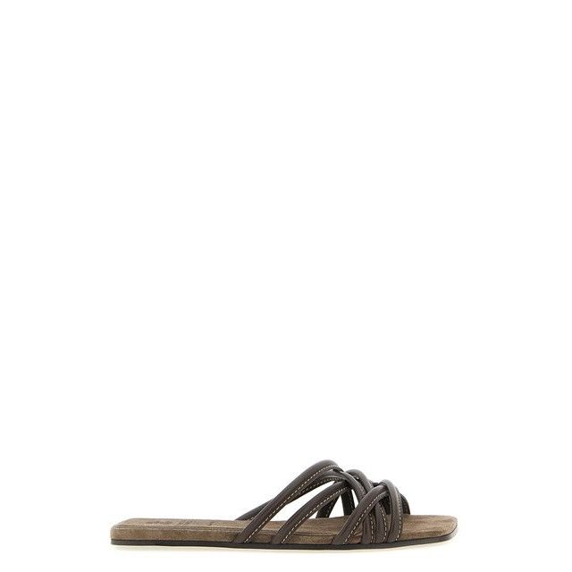 Brunello Cucinelli BRUNELLO CUCINELLI Brown Leather Slide Sandals New & Authent Size US 9 / IT 39 - 1 Thumbnail