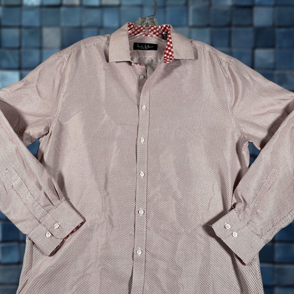 Nicole Miller Nicole Miller New York Shirt Mens Medium Red Geometric Spread Collar Long Sleeve Size US M / EU 48-50 / 2 - 1 Thumbnail