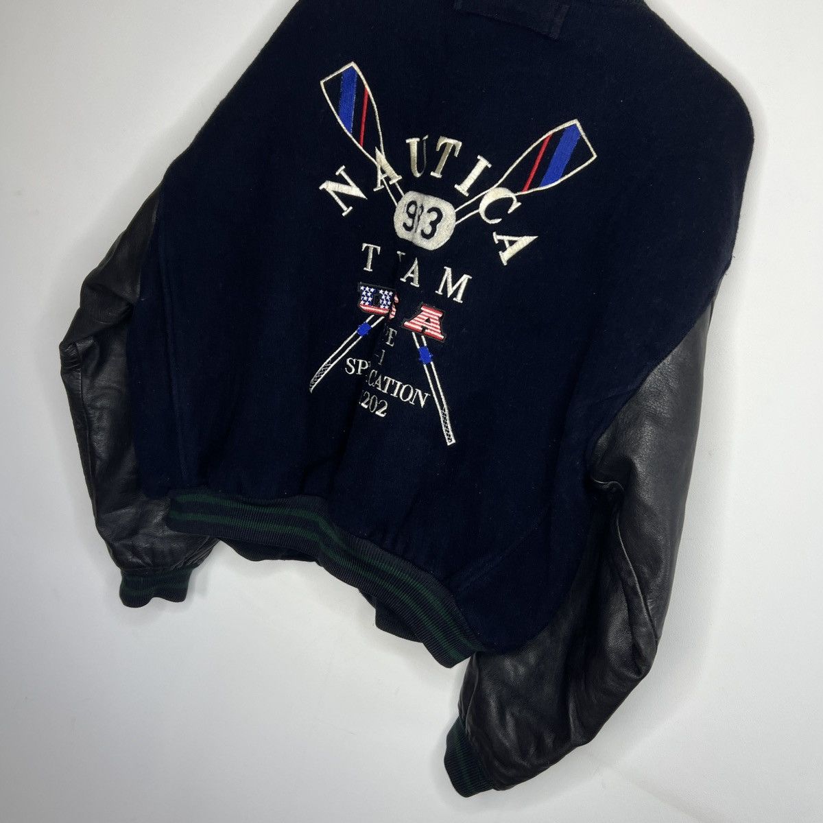 Nautica × Vintage Vintage 80s Nautica G-1 Flight Leather Wool Bomber Jacket Size US L / EU 52-54 / 3 - 8 Thumbnail