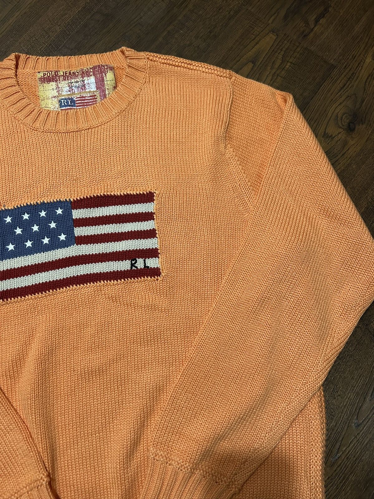 Vintage Polo Ralph Lauren American Flag Sweater Orange Sz M