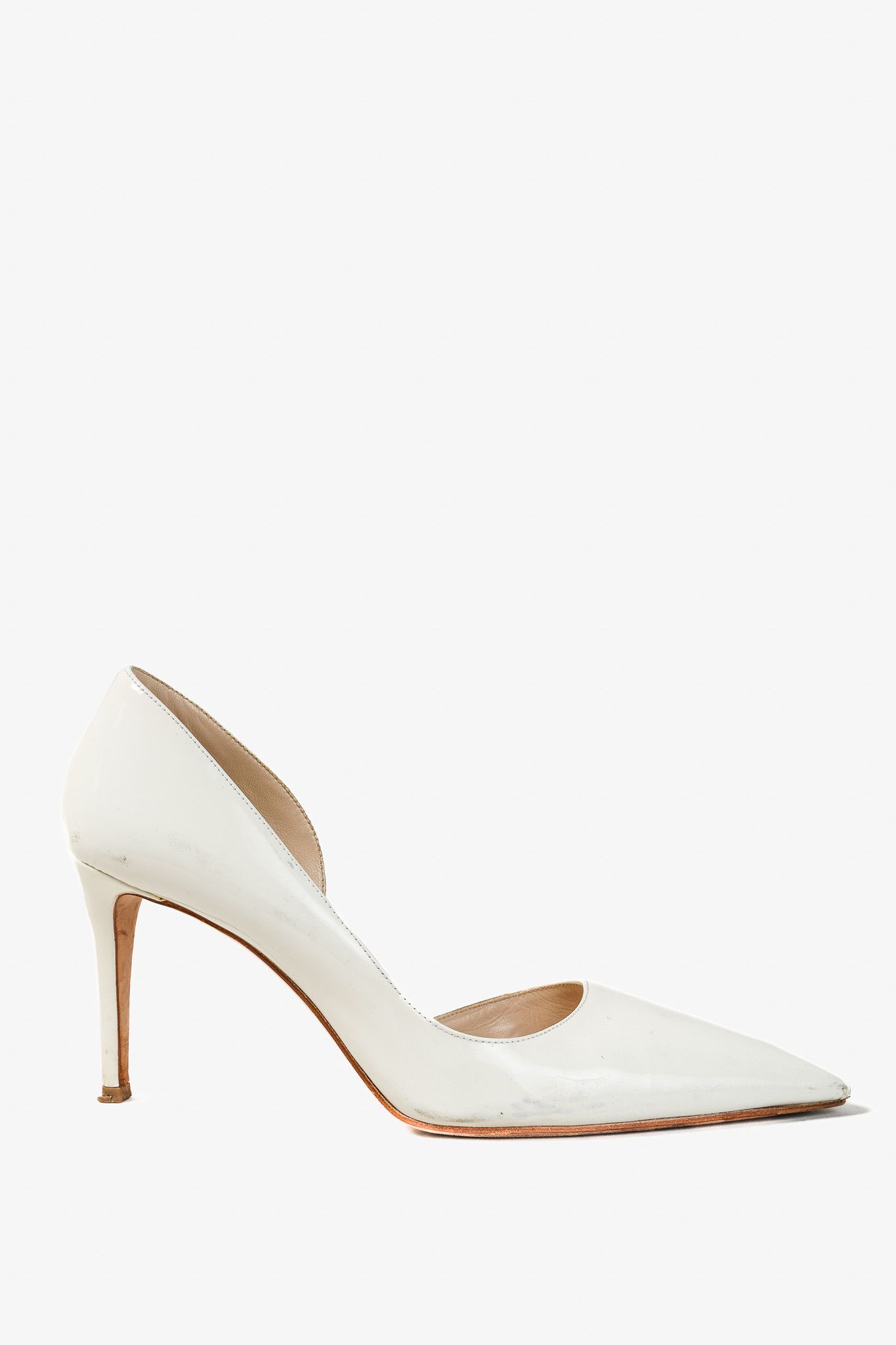 Prada Prada White Pointed Toe Stiletto Heel Patent Leather Pump Size US 7.5 / IT 37.5 - 1 Thumbnail