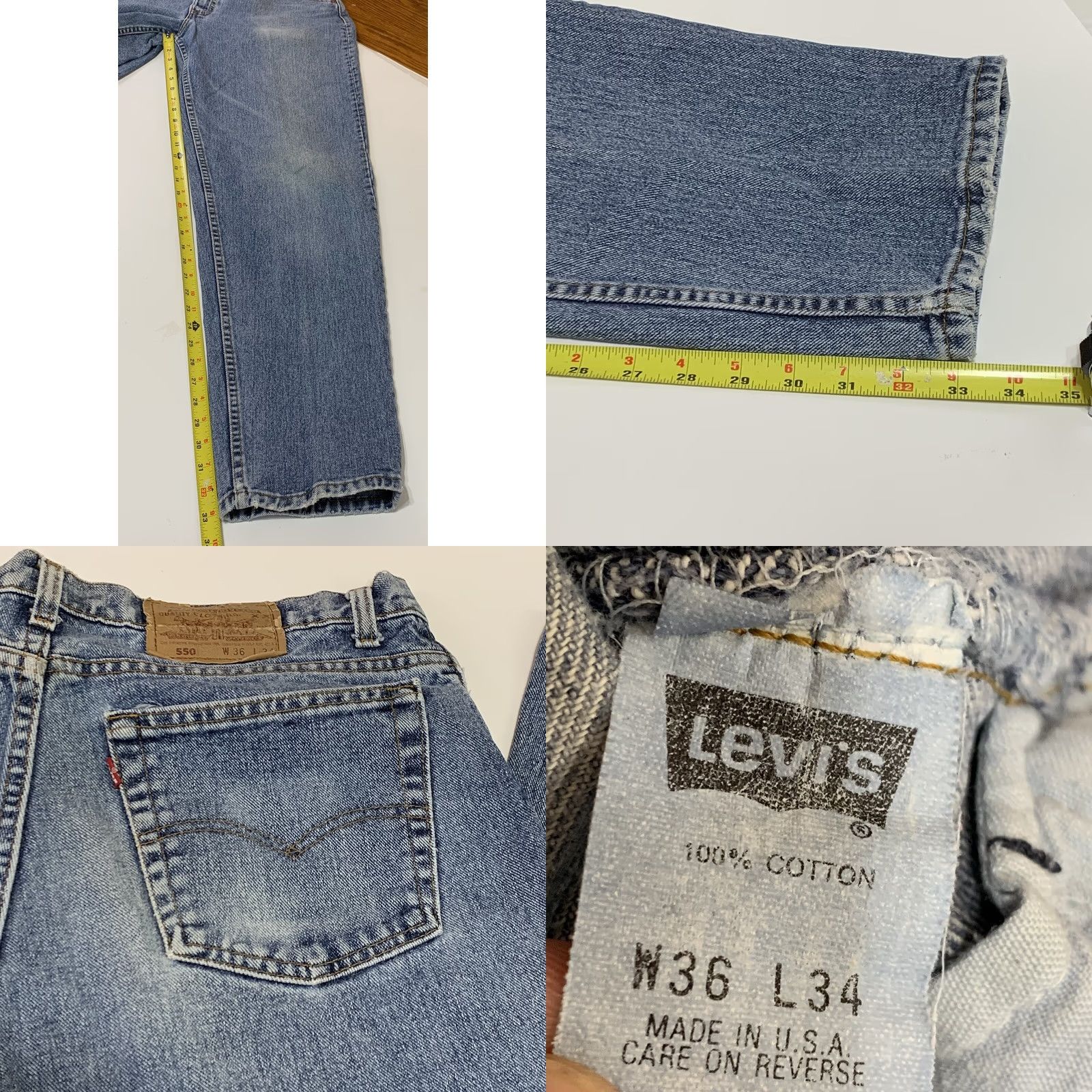 Levi's VINTAGE Levi's 550 Jeans Distressed Faded USA 34x33 Relaxed Fit Denim Blue Mens Jeans Size US 34 / EU 50 - 8 Thumbnail